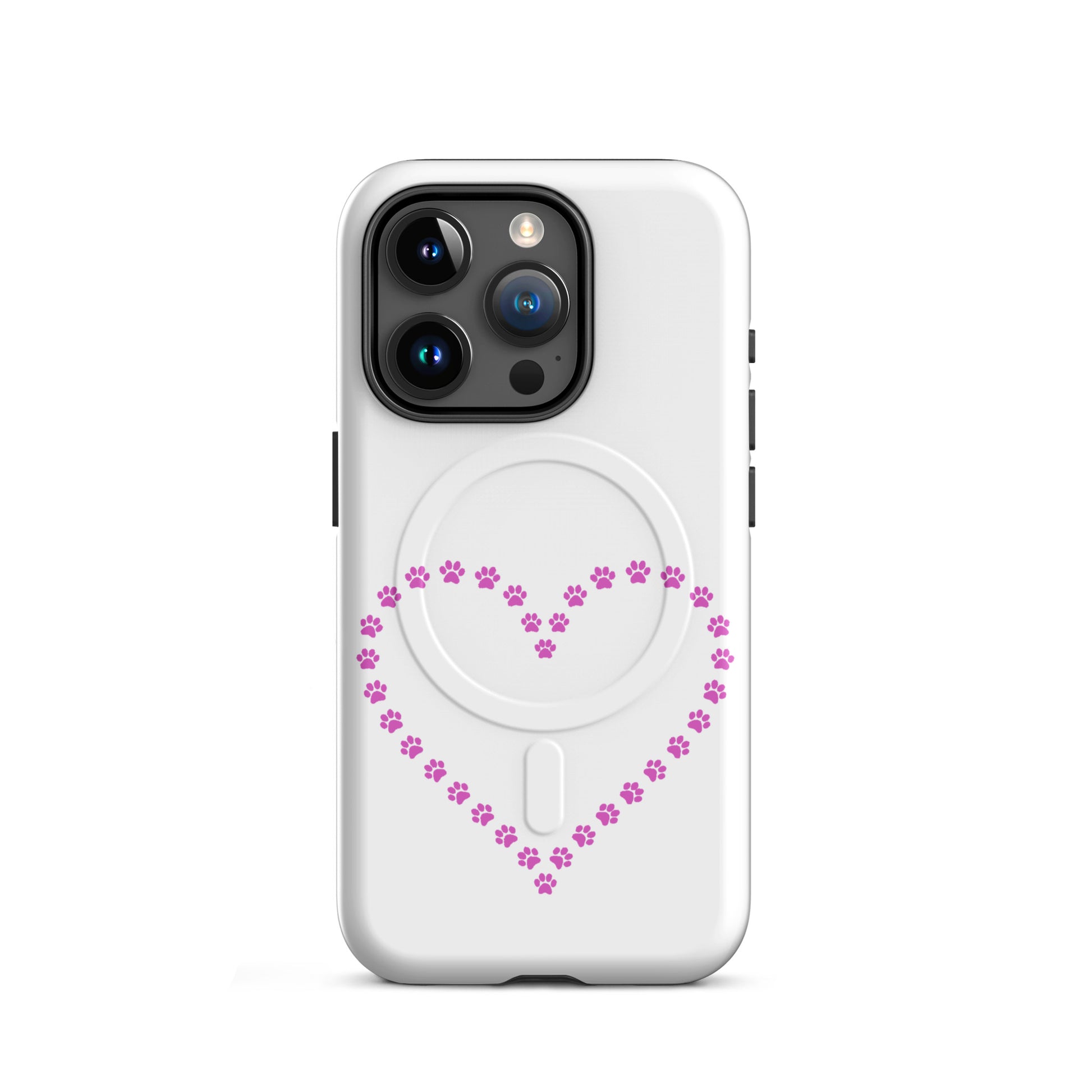 Magnetic Phone Case for iPhone featuring a whimsical paw print heart design for pet lovers.