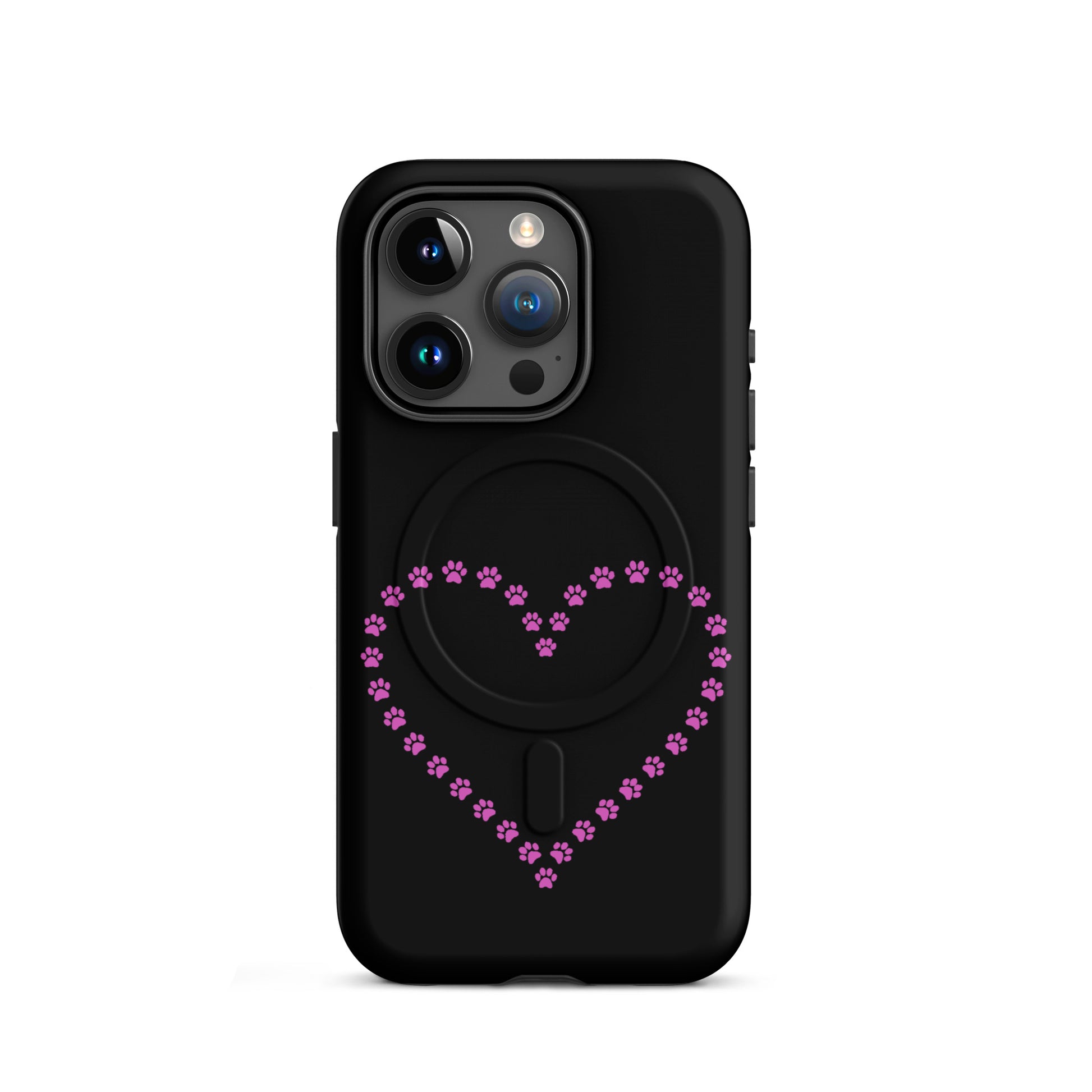 Magnetic Phone Case for iPhone featuring a heart design made of paw prints, perfect for pet lovers.