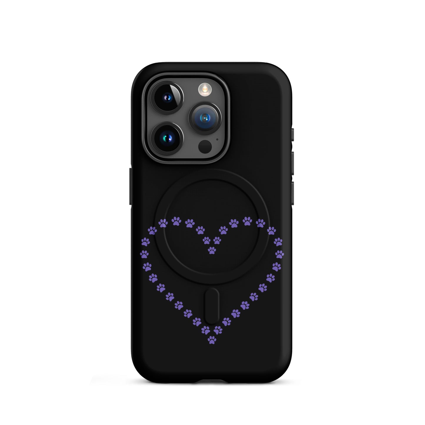 Magnetic Phone Case featuring a heart made of paw prints for pet lovers, designed for iPhone users.