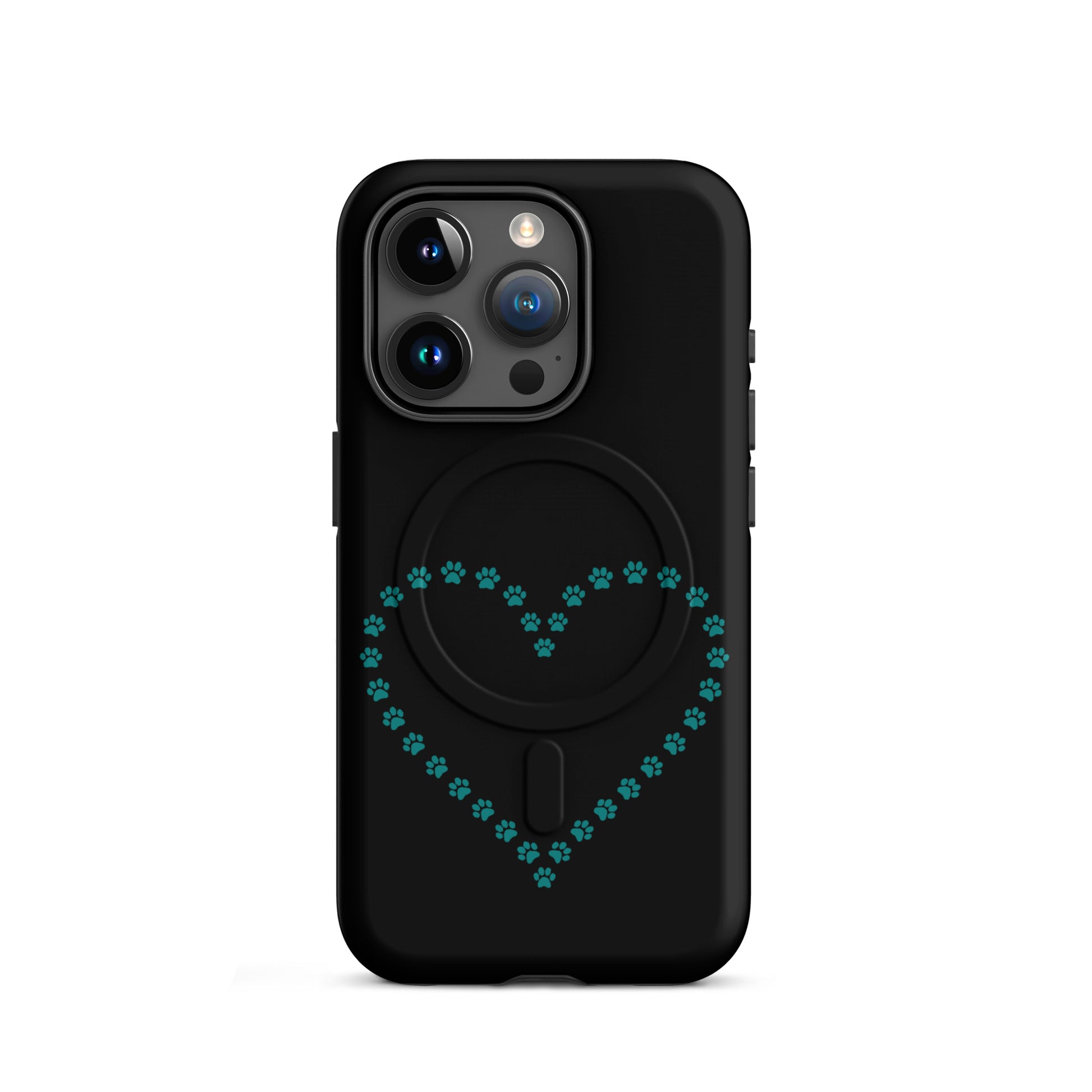 Magnetic Phone Case featuring a whimsical paw print heart design for pet lovers, offering protection and style.