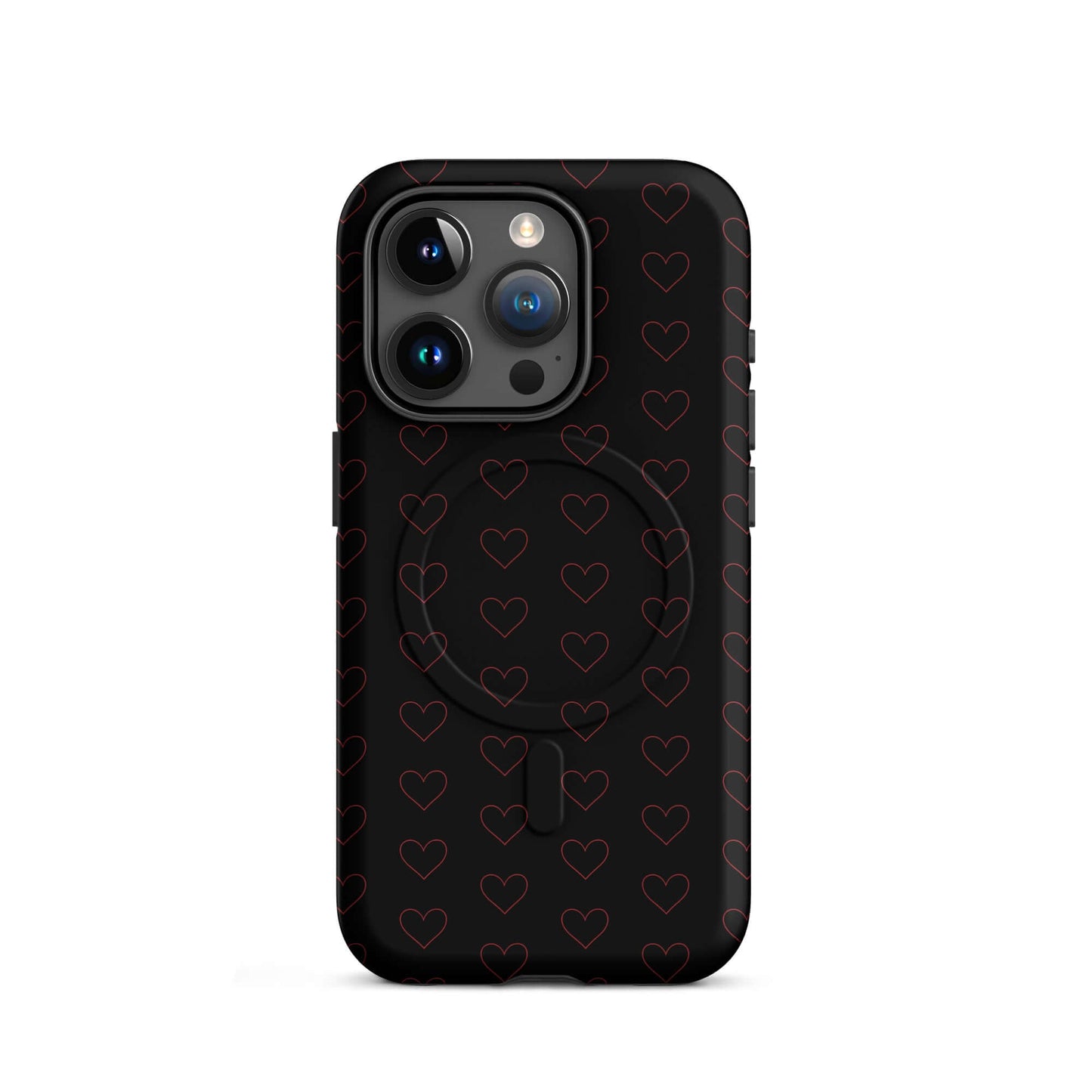 Magnetic Phone Case with a luxe crimson heart pattern on a stylish black background