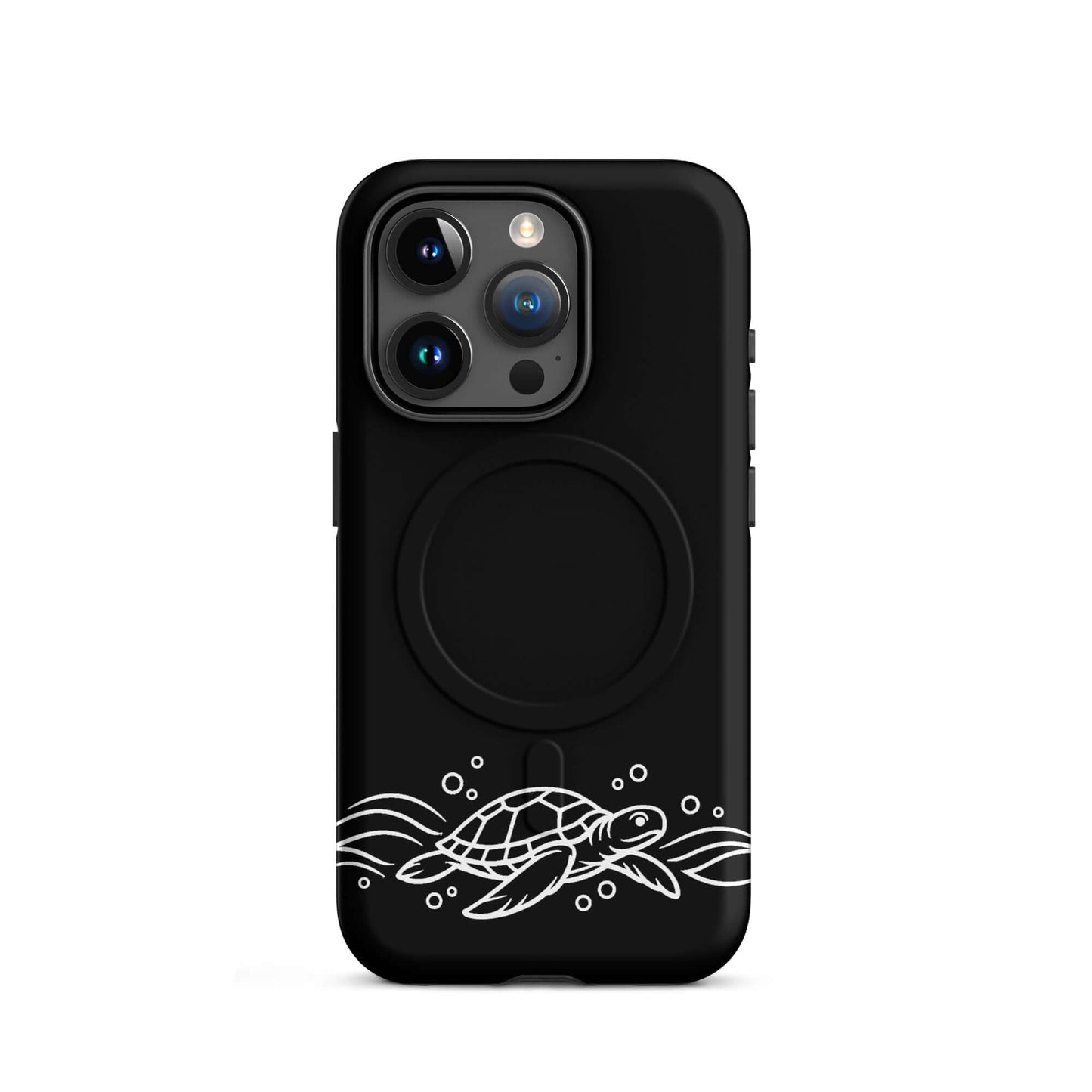 Magnetic Phone Case for iPhone featuring minimalist sea turtle and waves design in black and white.