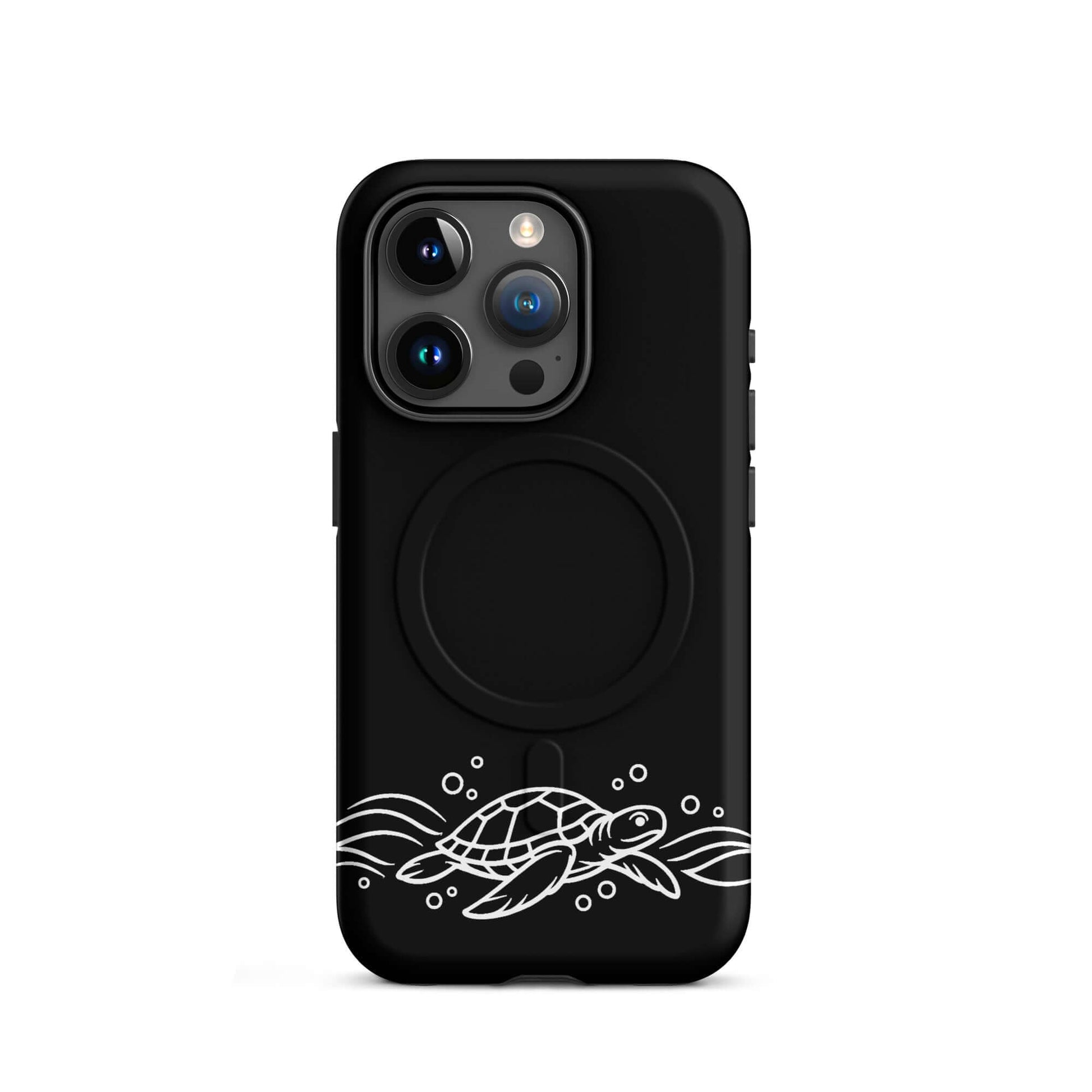Magnetic Phone Case for iPhone featuring minimalist sea turtle and waves design in black and white.