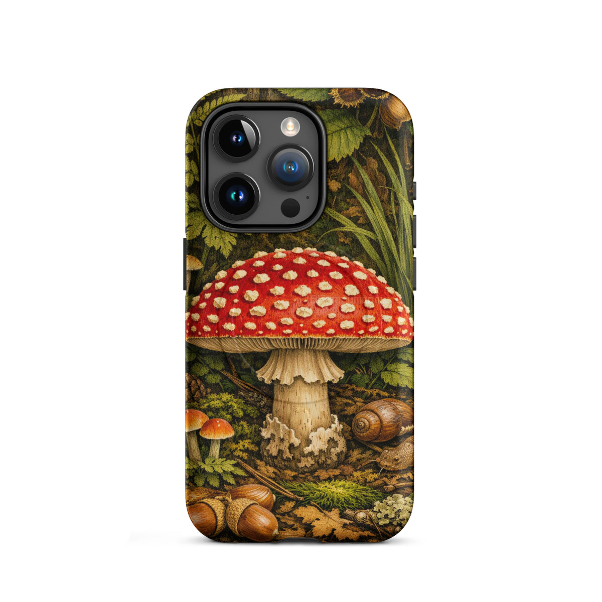 Magnetic Phone Case with Amanita muscaria mushroom design for iPhone, featuring vivid colors and a glossy finish.