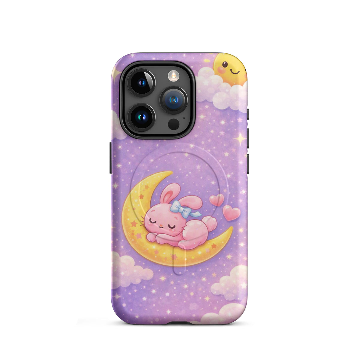 Magnetic Phone Case with dreamy bunny moon design, pastel sky colors and celestial charm for iPhone
