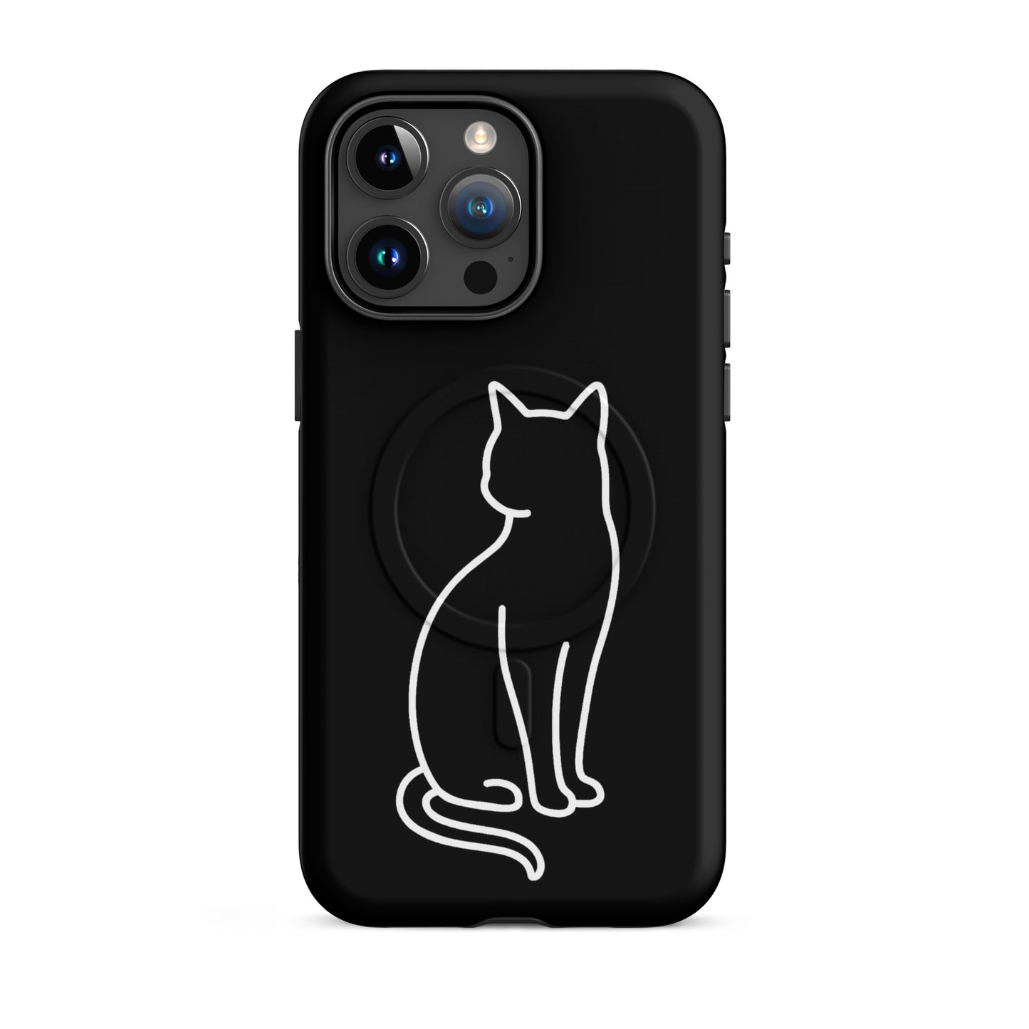 Magnetic Phone Case featuring a minimalist cat design, providing stylish protection for iPhone devices.