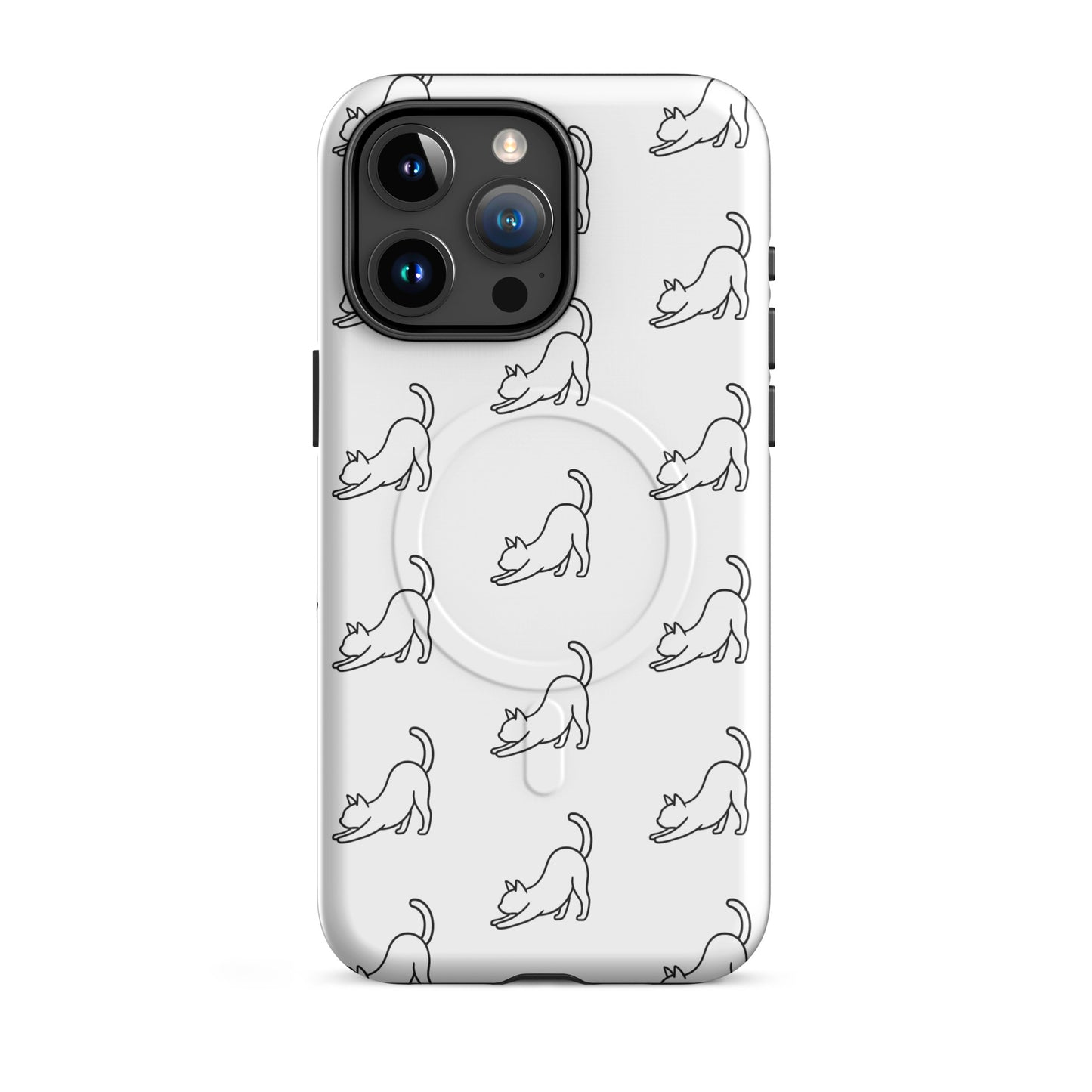 Magnetic Phone Case featuring minimalist stretching cat pattern, perfect for cat lovers seeking style and protection.