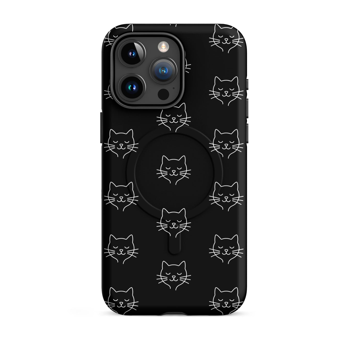Magnetic Phone Case featuring a cute minimalist cat pattern design for iPhone.