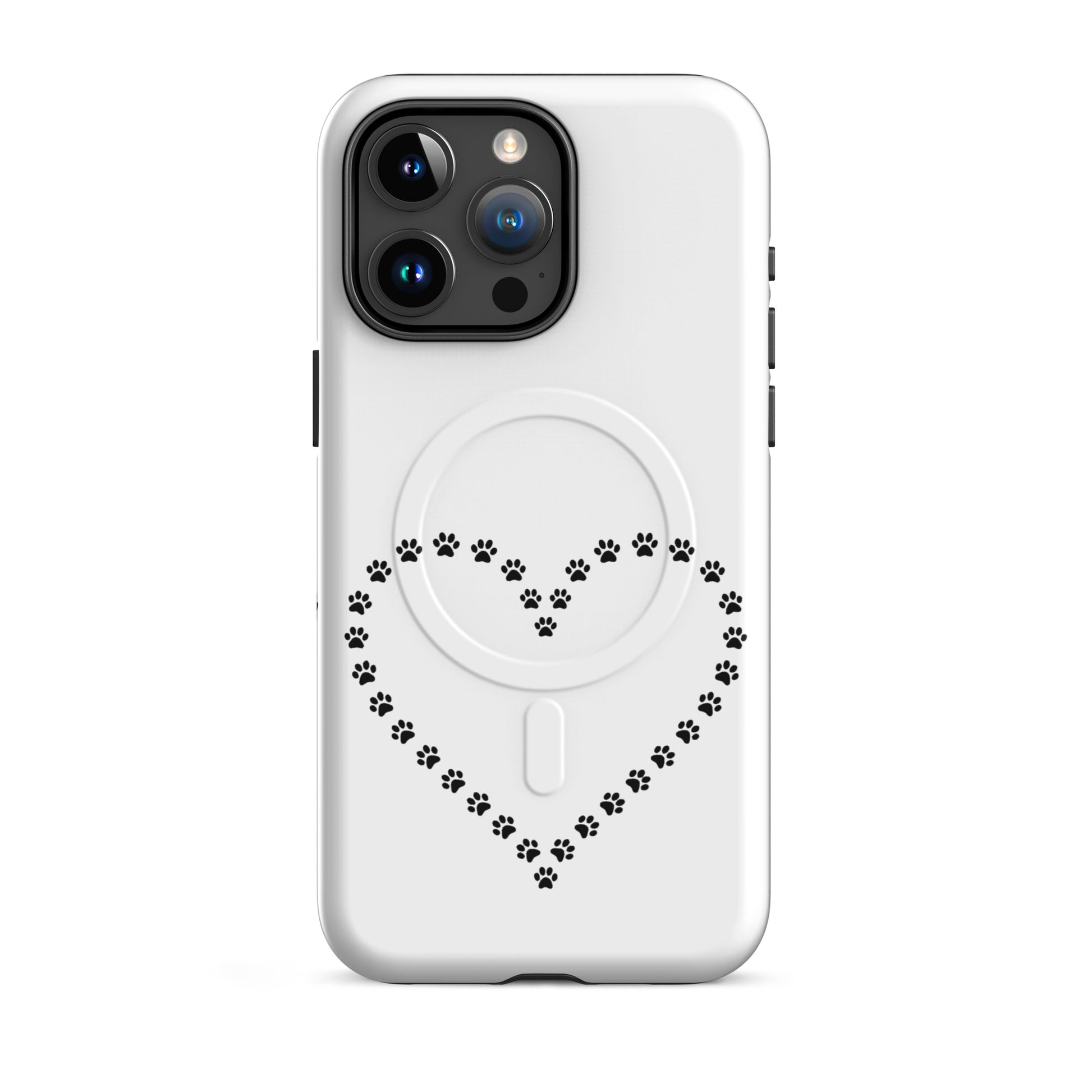 Magnetic Phone Case for iPhone with paw print heart design, perfect for pet lovers.