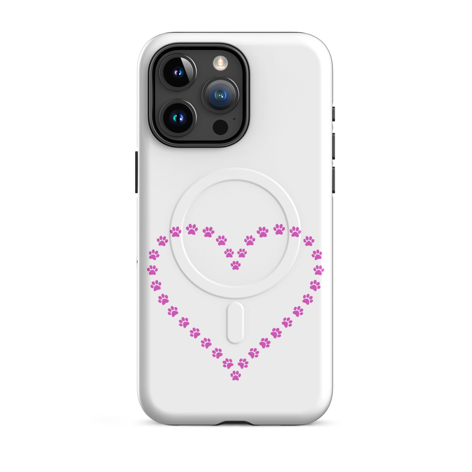 Magnetic Phone Case featuring whimsical paw print heart design for pet lovers, offering style and protection.