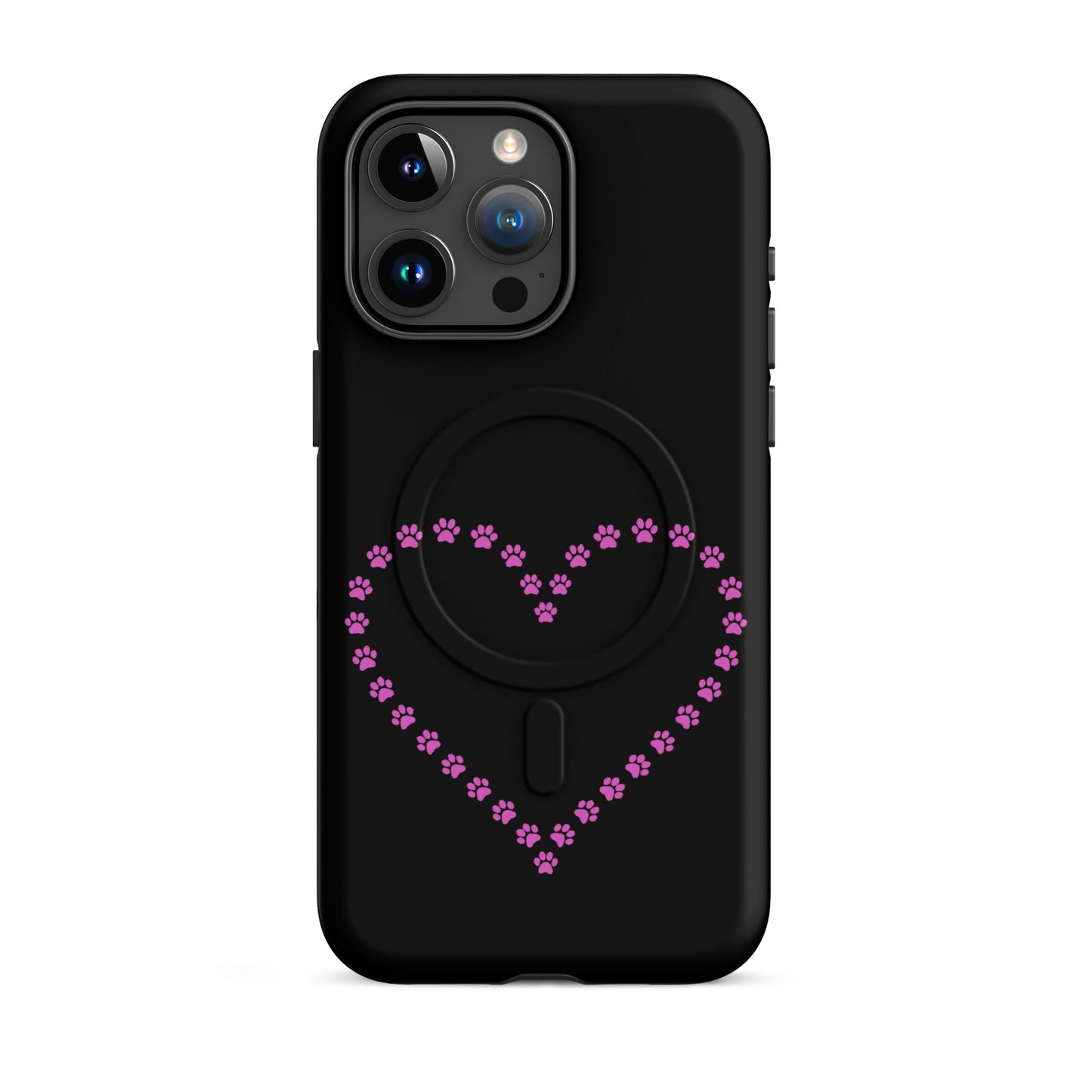 Magnetic Phone Case with pink paw print heart design, perfect for pet lovers and minimalistic style.