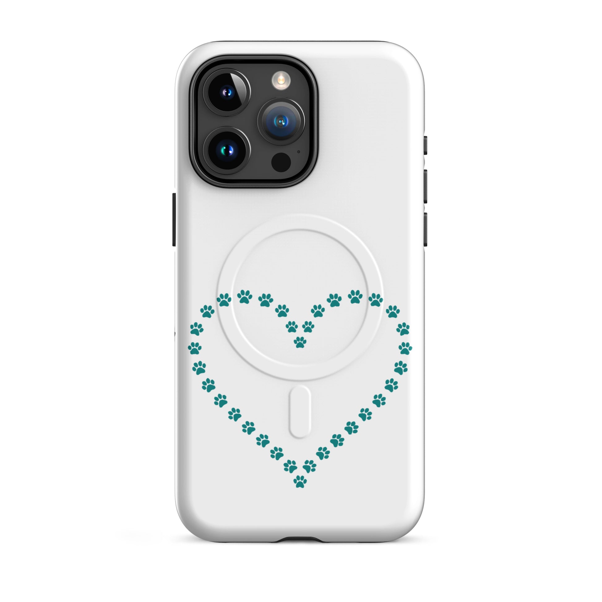 Magnetic Phone Case for iPhone with playful paw print heart design for pet lovers.