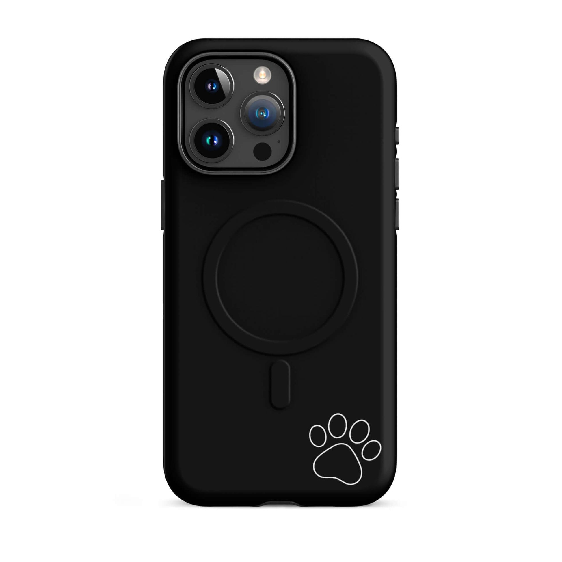 Magnetic Phone case with paw print design for iPhone, sleek black minimalist tough case with playful charm and modern style.