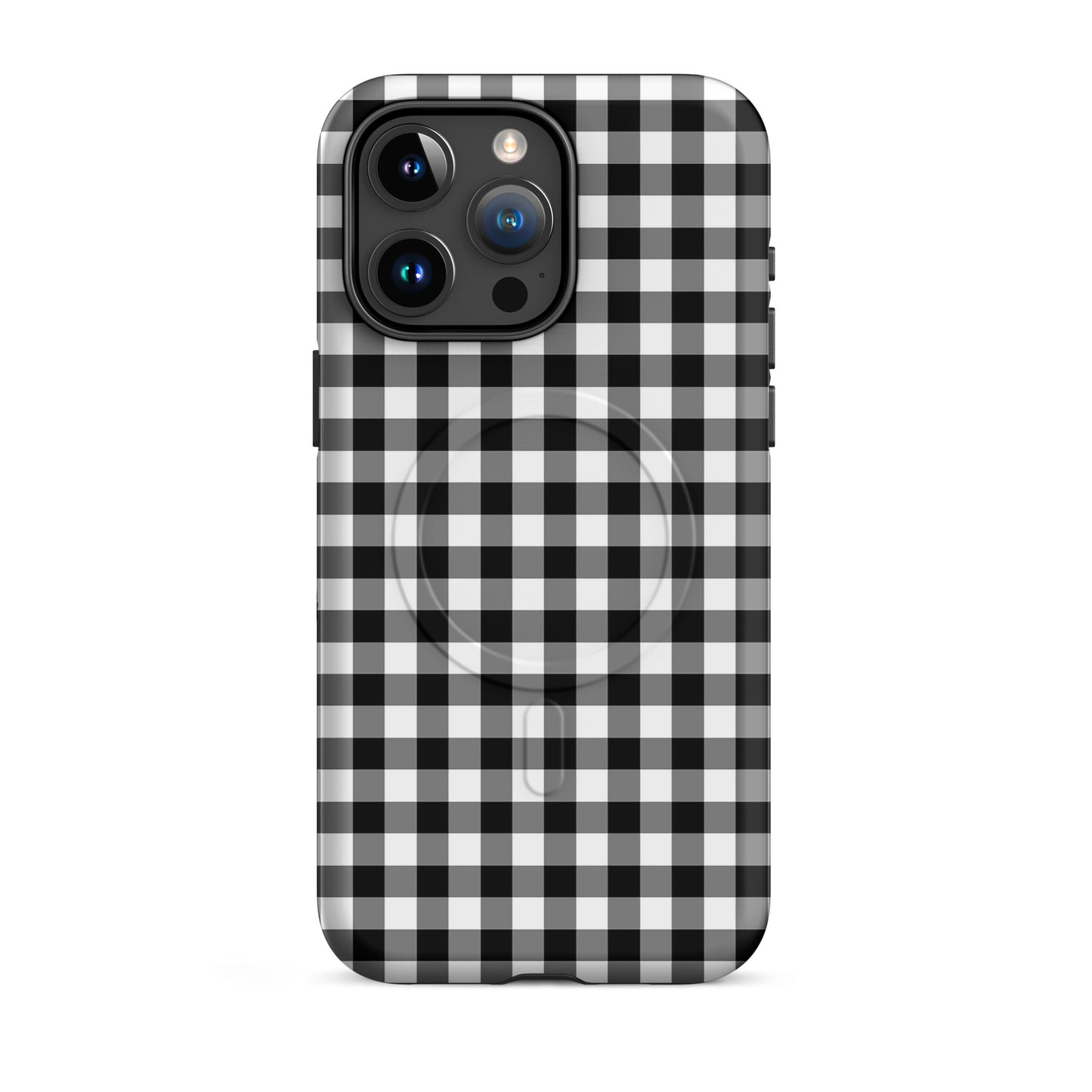 Magnetic Phone Case in black-and-white gingham pattern for iPhone, combining style and protection in a chic, durable design.