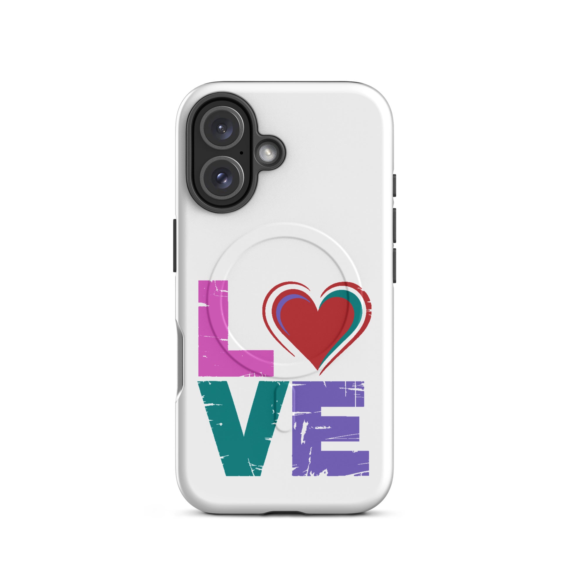 Love Magnetic Dual-Layer Tough Case for iPhone featuring colorful LOVE design, perfect Apple iPhone Case.