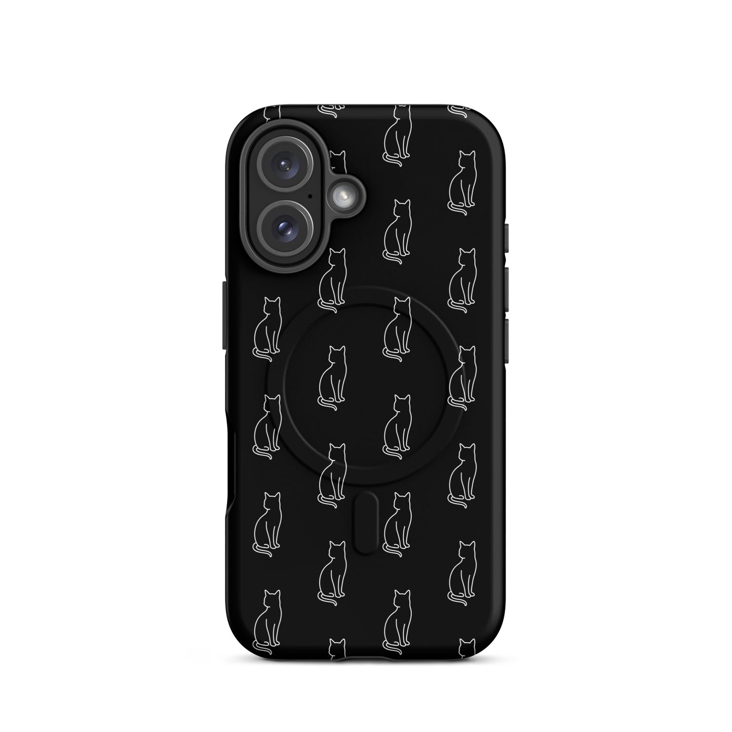 Magnetic Phone Case featuring a minimalist cat pattern on a black background, designed for feline fans.