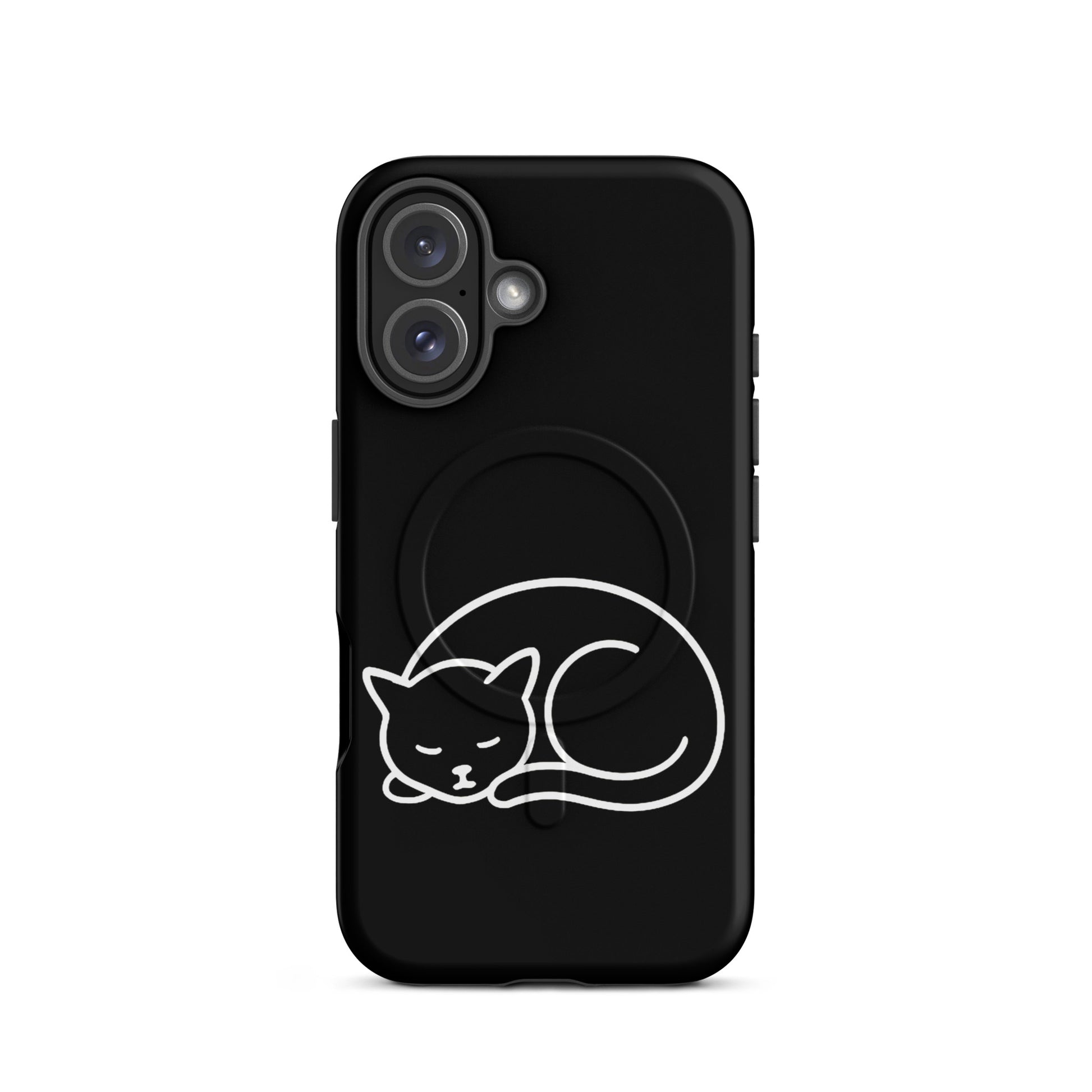 Magnetic Phone Case featuring a minimalist curled-up cat design, perfect for cat lovers.