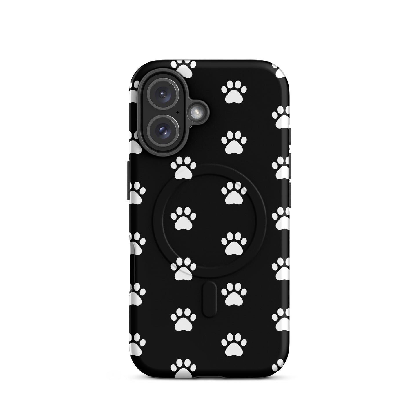 Magnetic Phone Case featuring a playful paw print design for pet lovers with white and black colors.