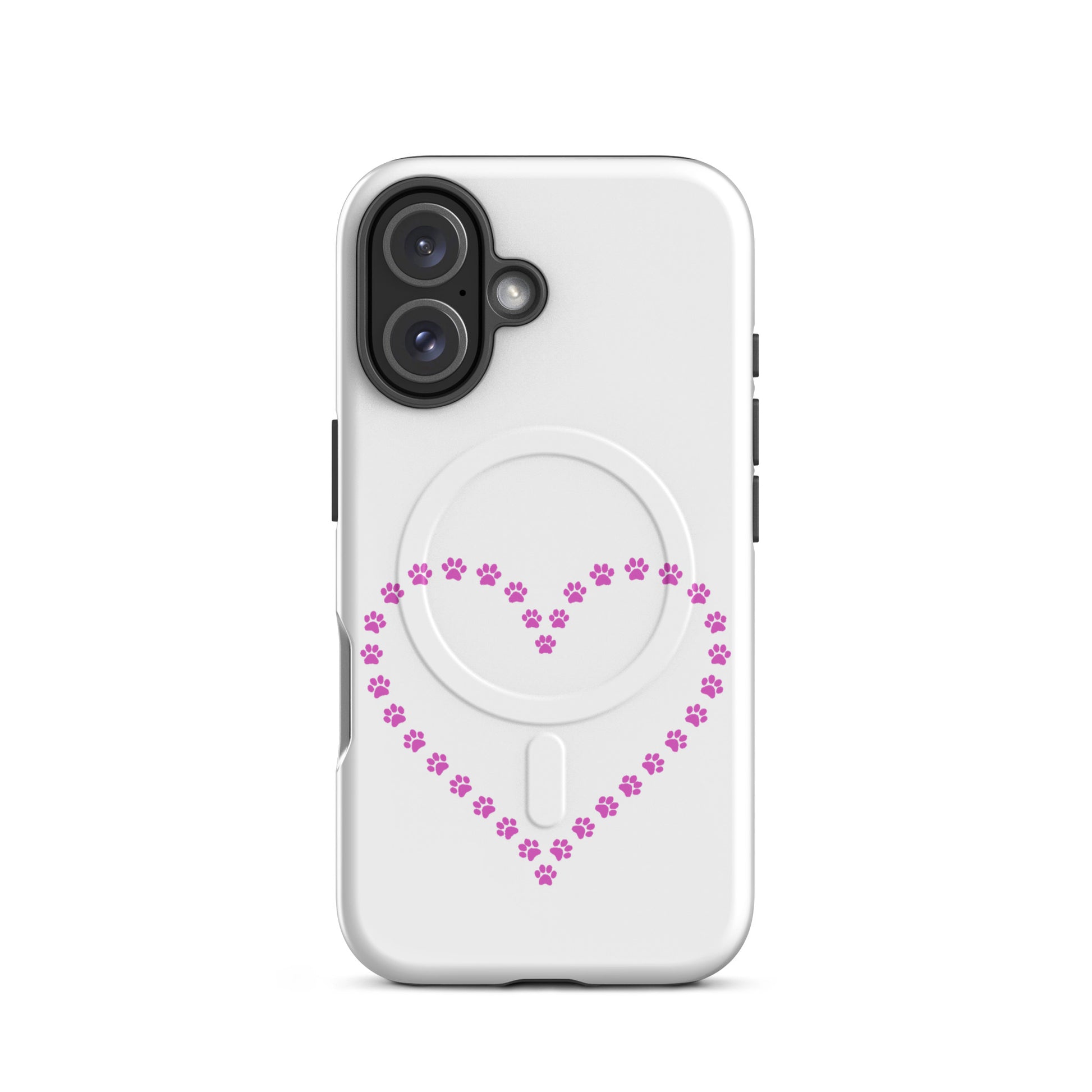 Magnetic Phone Case with pink paw print heart design for pet lovers, perfect for pet parents.