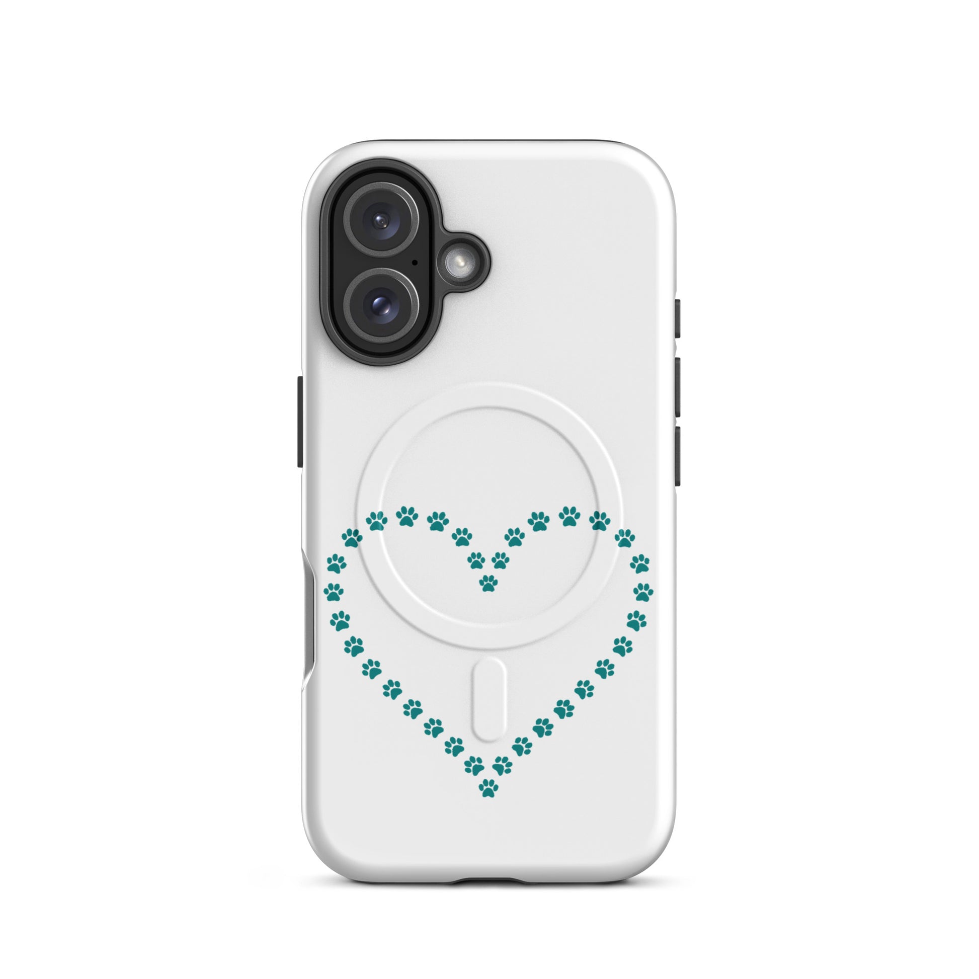 Magnetic Phone Case for iPhone featuring a heart design made of paw prints, perfect for pet lovers.