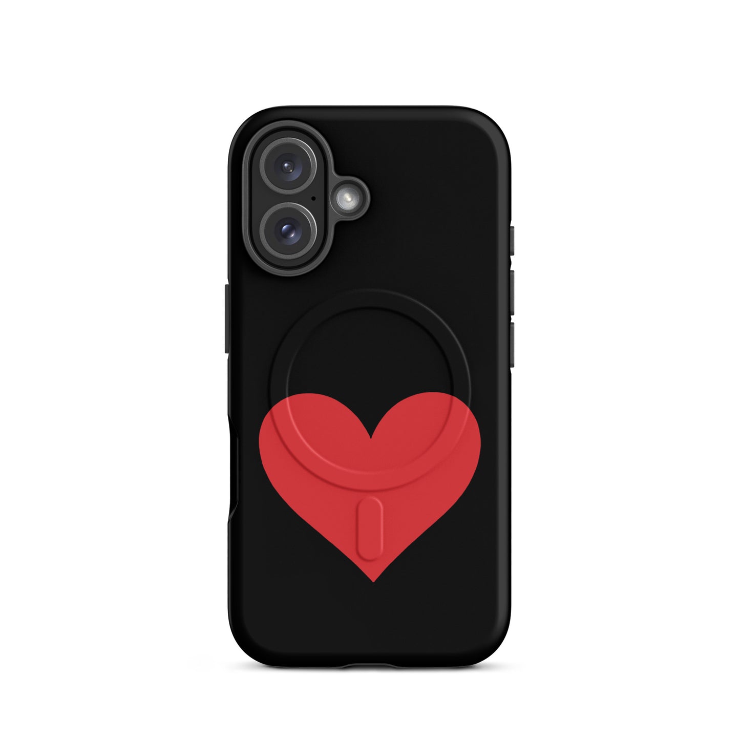 Magnetic Phone Case featuring a bold heart design in vibrant colors on a sleek black background.