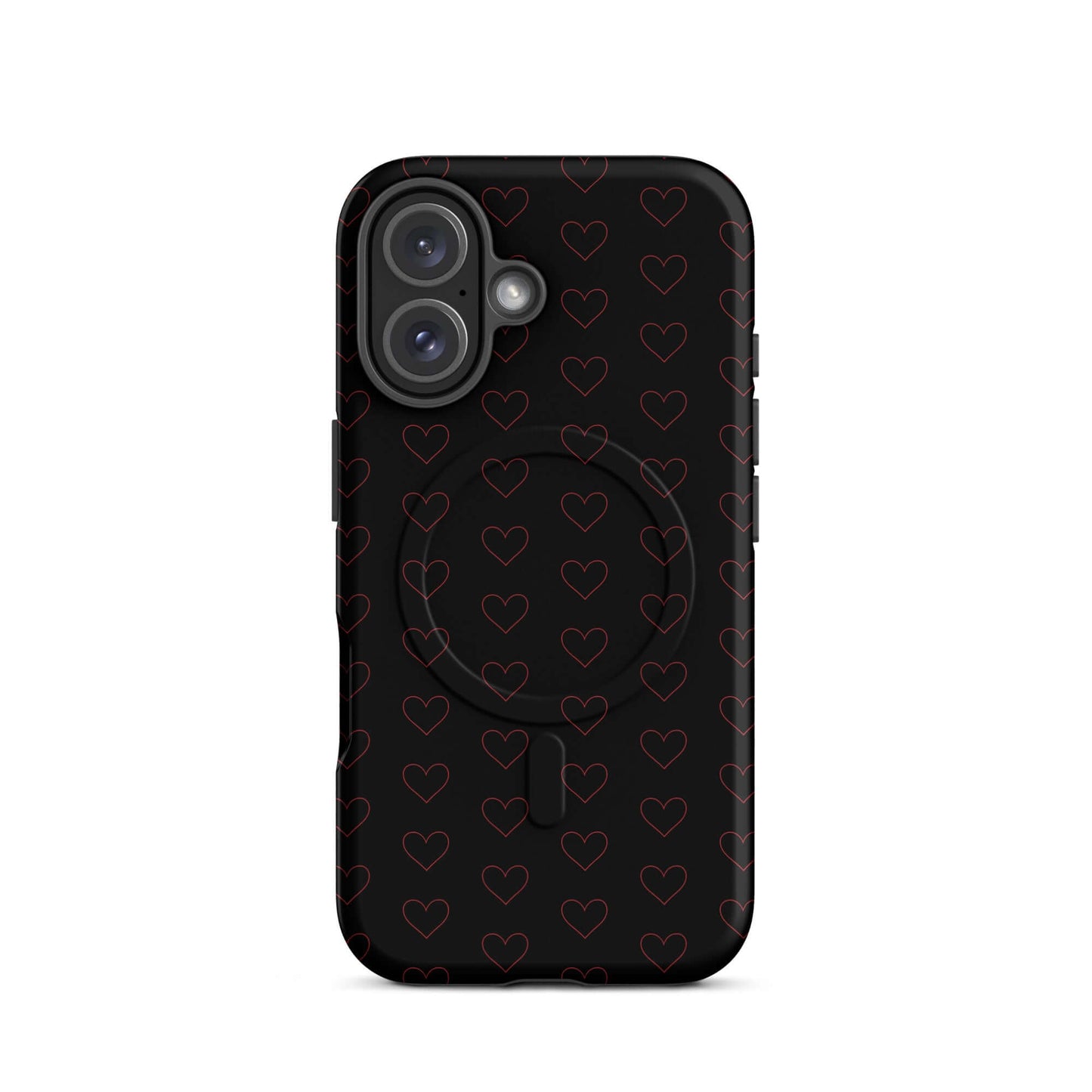 Magnetic Phone Case with crimson heart pattern on a stylish black background.