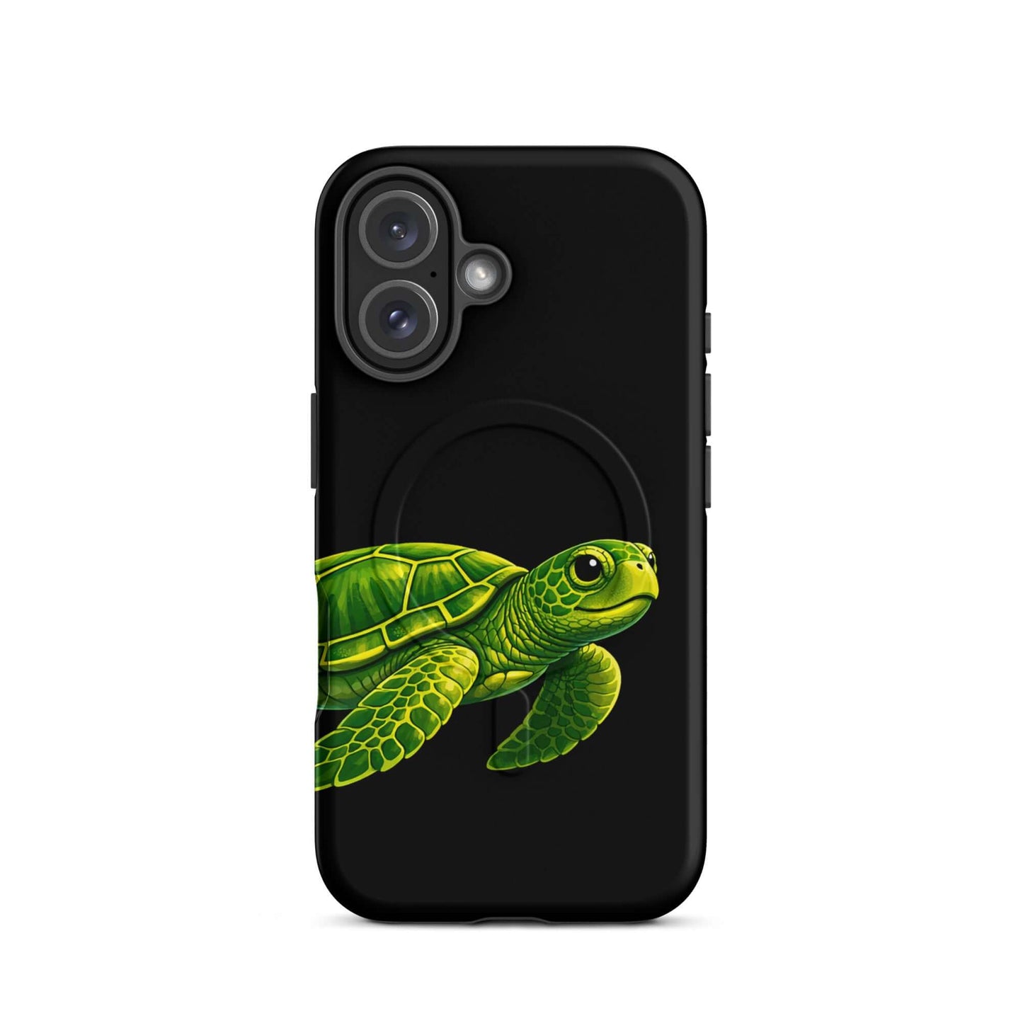 Magnetic Phone Case featuring vibrant sea turtle design on a black background for style and protection.