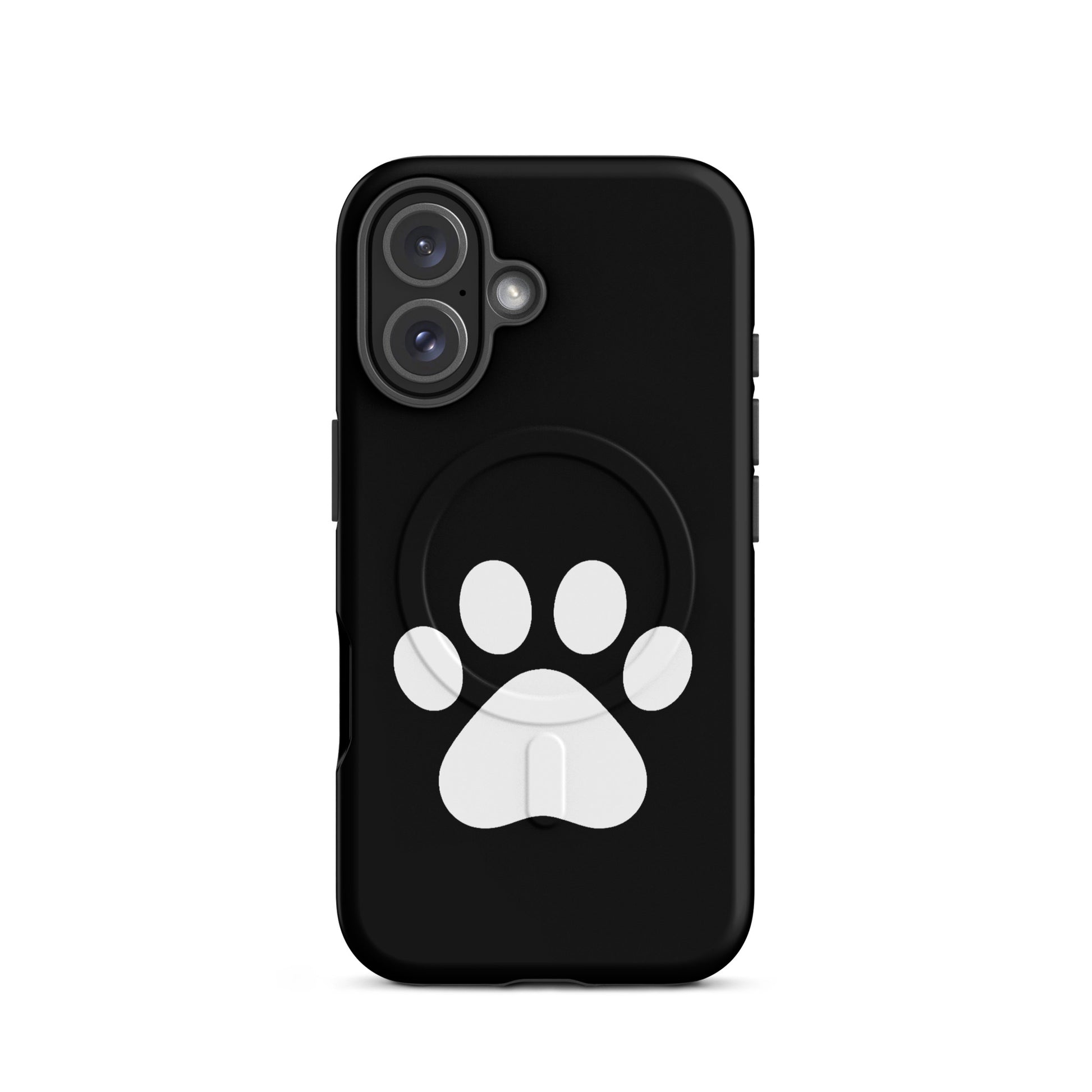 Magnetic Phone Case featuring minimalist paw print design for pet lovers on a sleek black background.