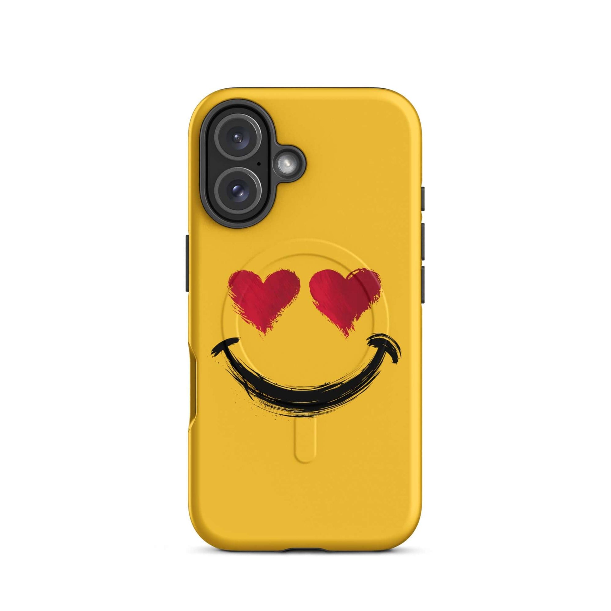 Magnetic Phone Case for iPhone with heart-eyes smiley design, showcasing bold style and vibrant colors for a playful look.