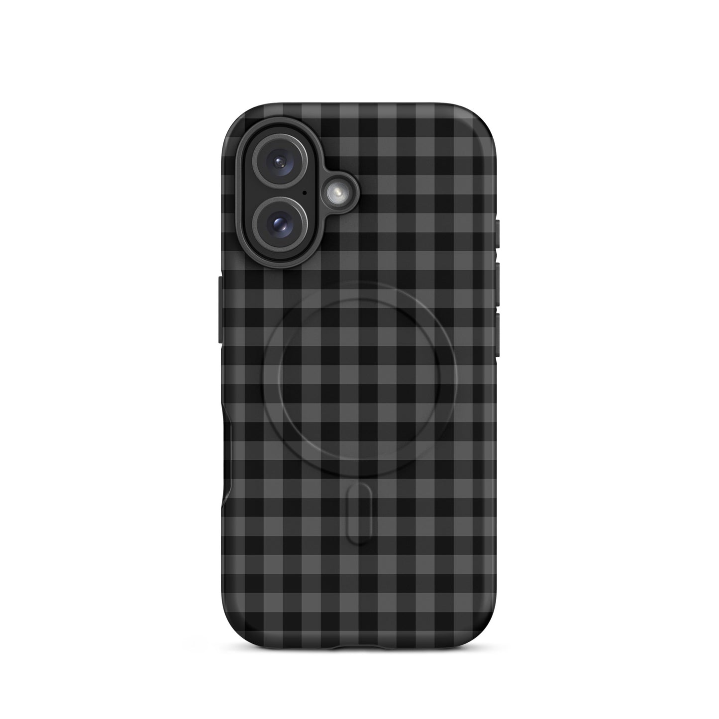 Magnetic Phone Case with black-and-charcoal gingham pattern for iPhone, combining modern style with durable protection.