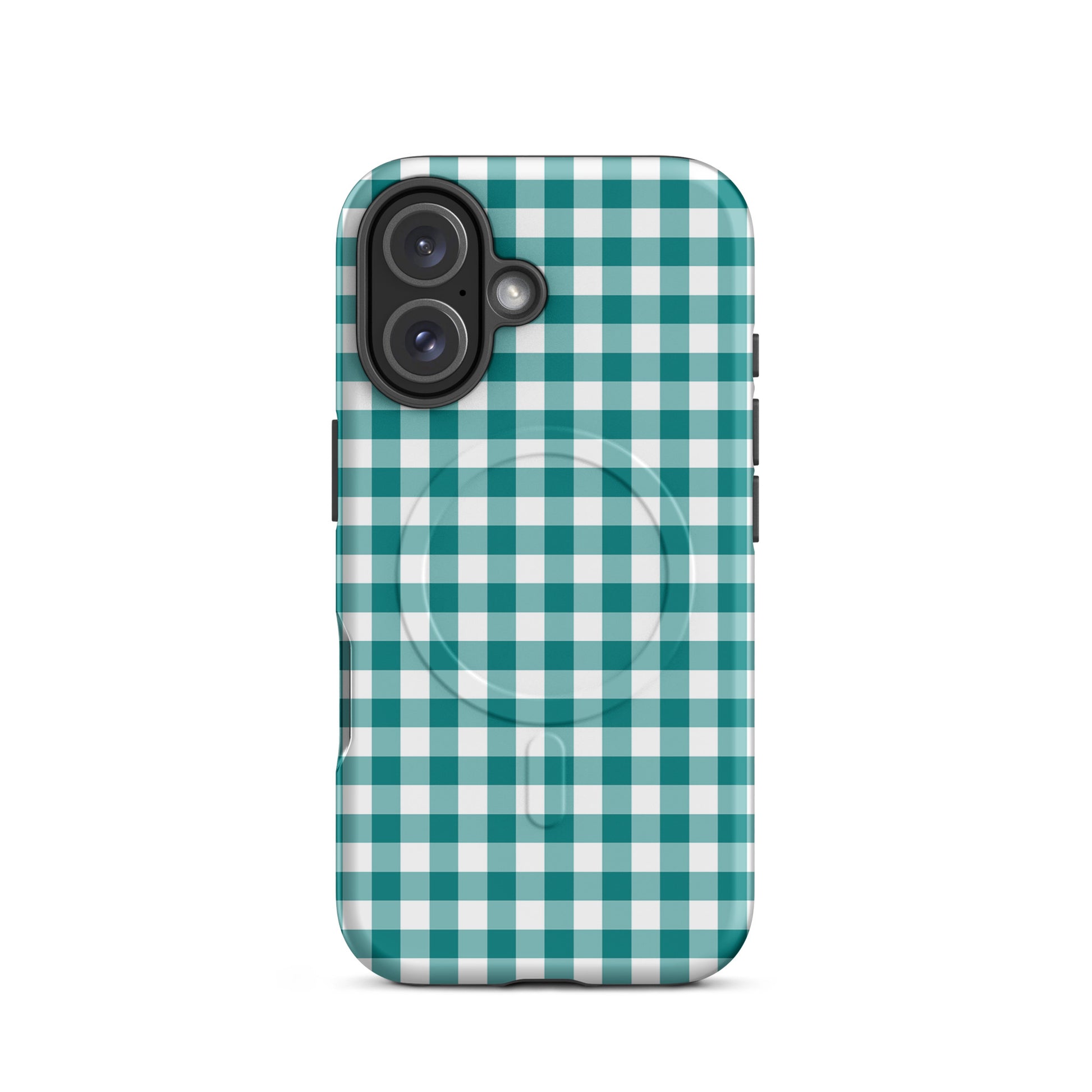 Magnetic Phone Case in teal gingham pattern for iPhone
