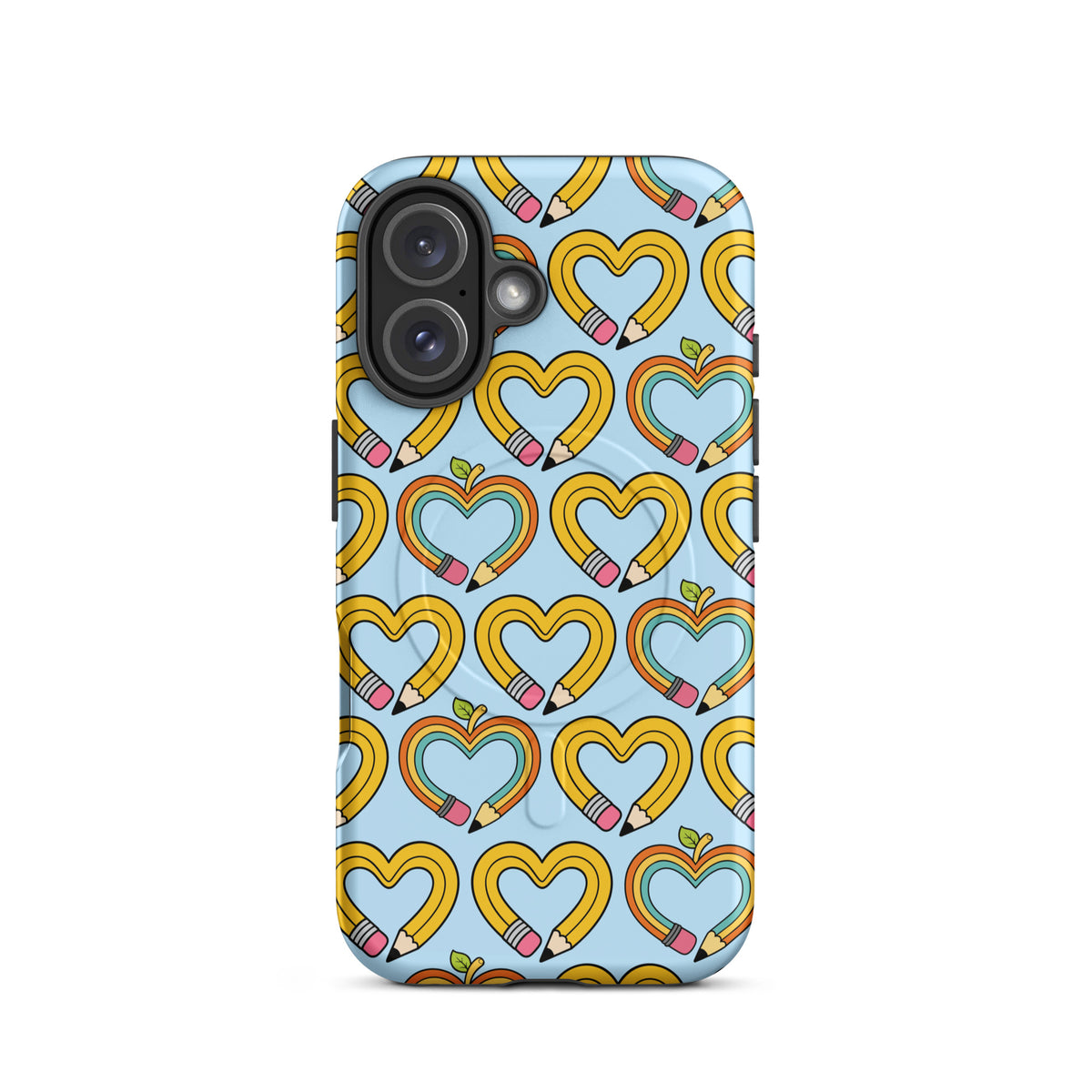 Magnetic Phone Case with playful pencil-heart pattern, ideal for back-to-school charm and creativity on iPhone.