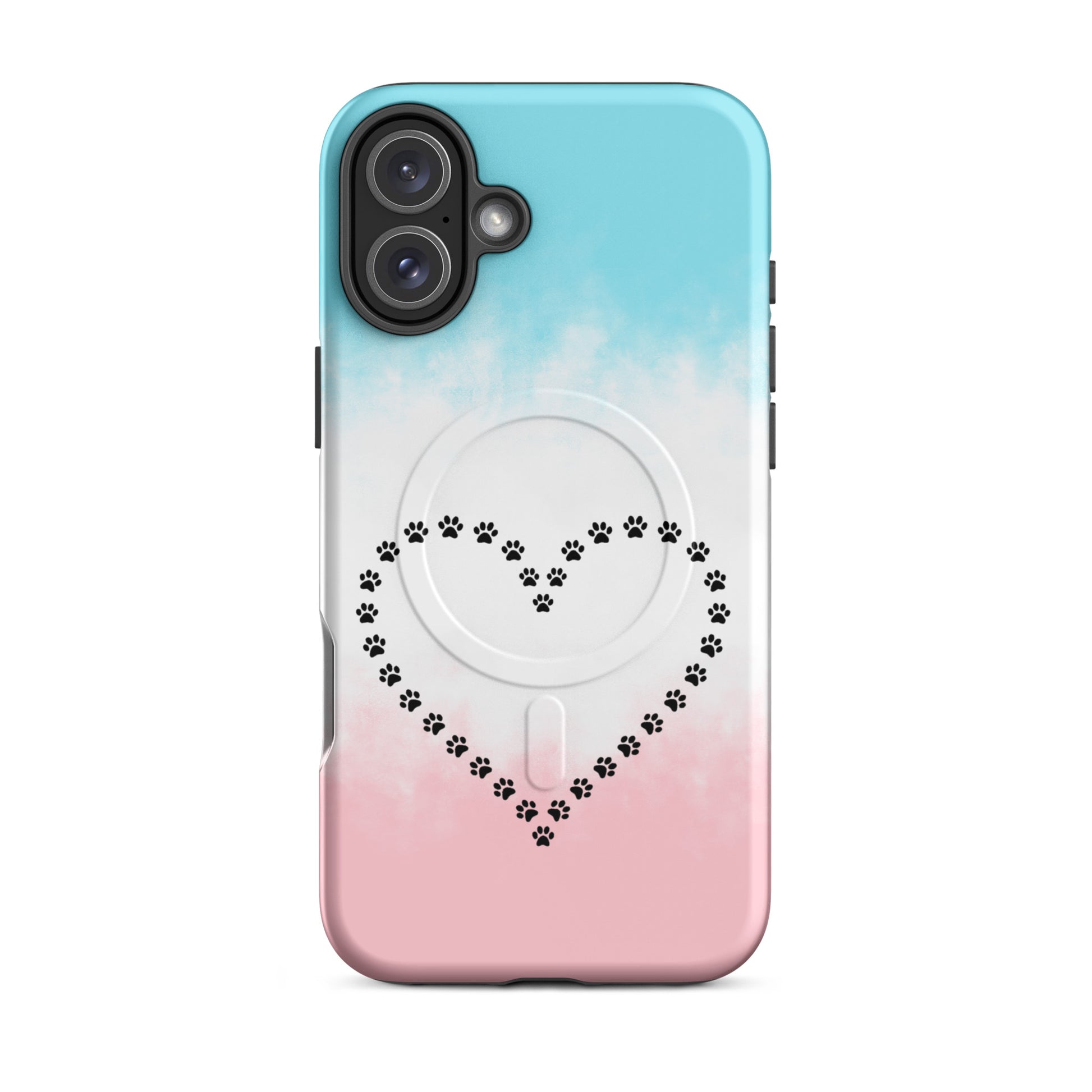 Magnetic Phone Case for iPhone: Paw Print Heart Design for Pet Lovers featuring a heart of paw prints.