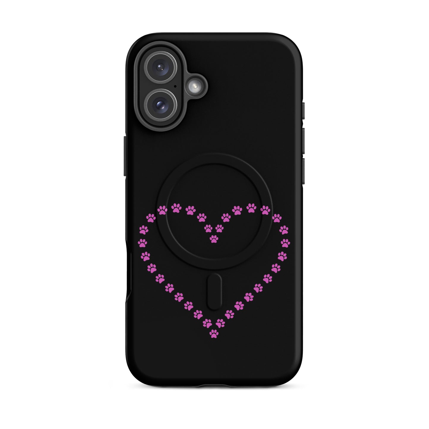 Magnetic Phone Case for iPhone featuring a heart design made of paw prints, perfect for pet lovers.