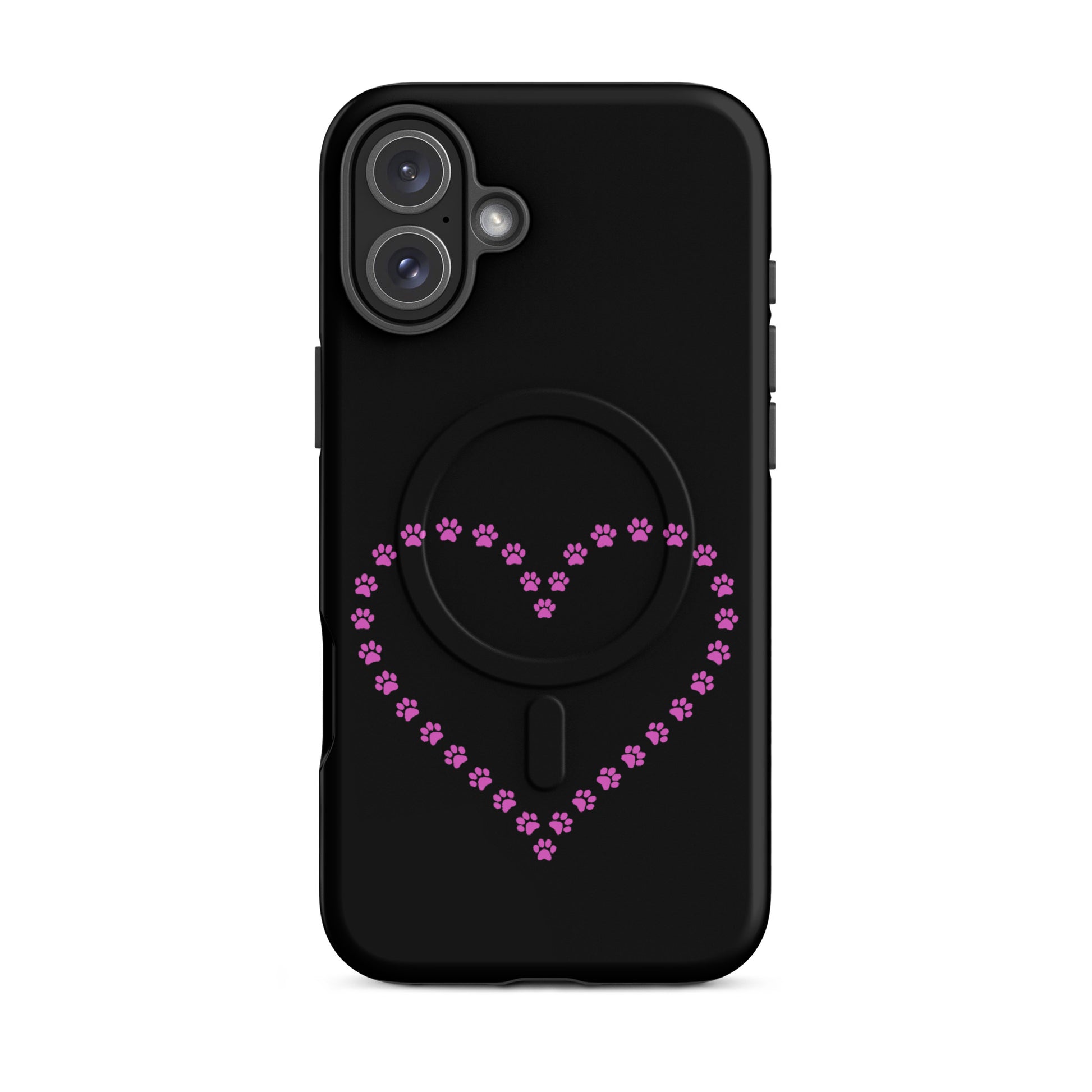 Magnetic Phone Case for iPhone featuring a heart design made of paw prints, perfect for pet lovers.