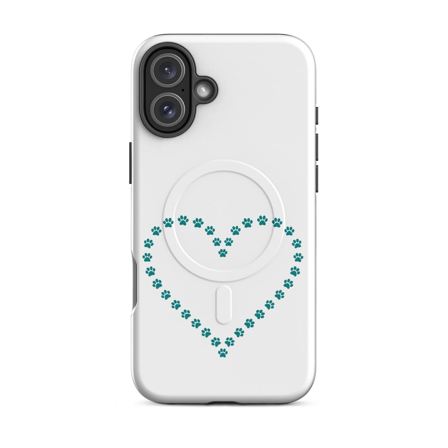 Magnetic Phone Case featuring a heart design made of paw prints for pet lovers.
