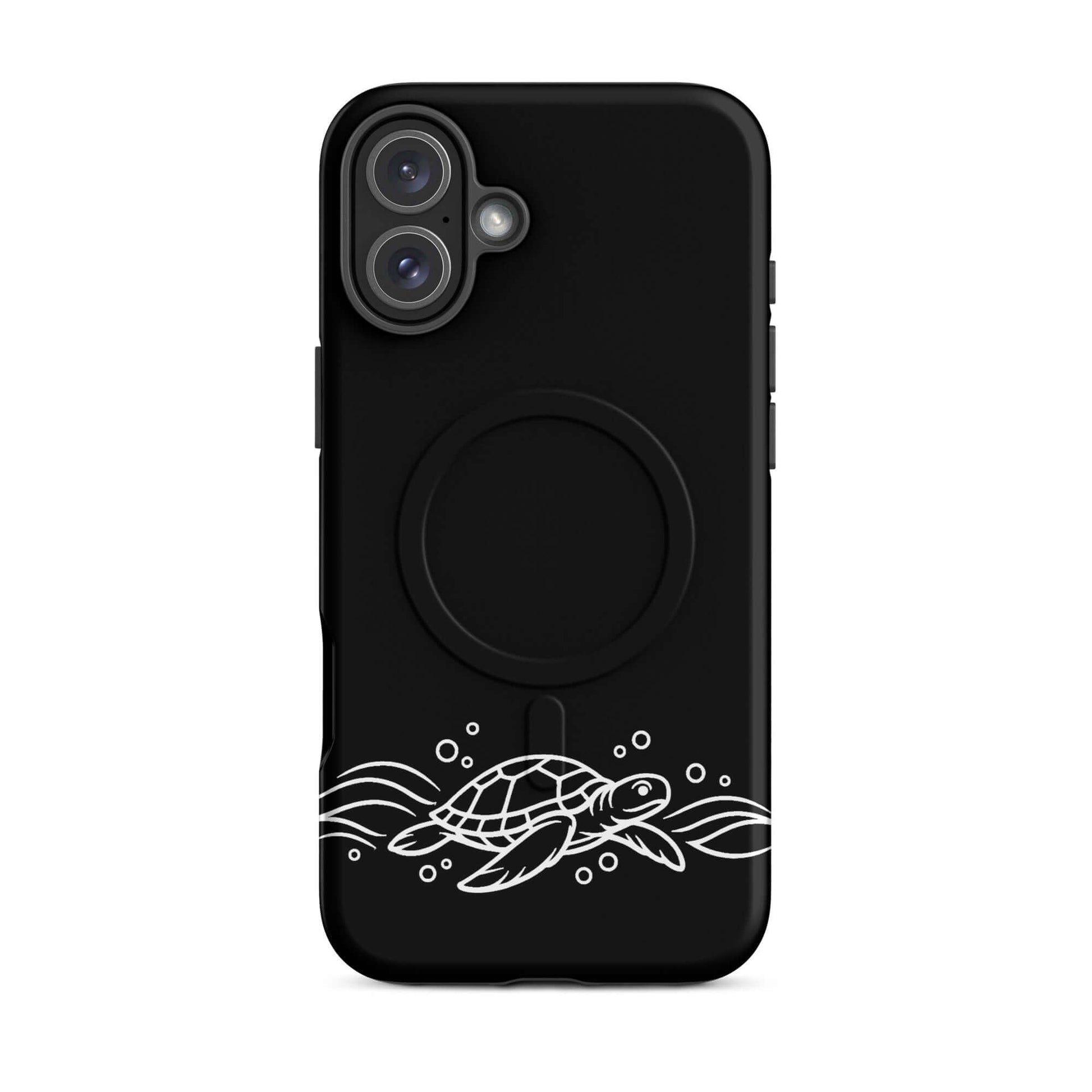 Magnetic Phone Case featuring minimalist sea turtle design with waves and bubbles, perfect for ocean lovers.