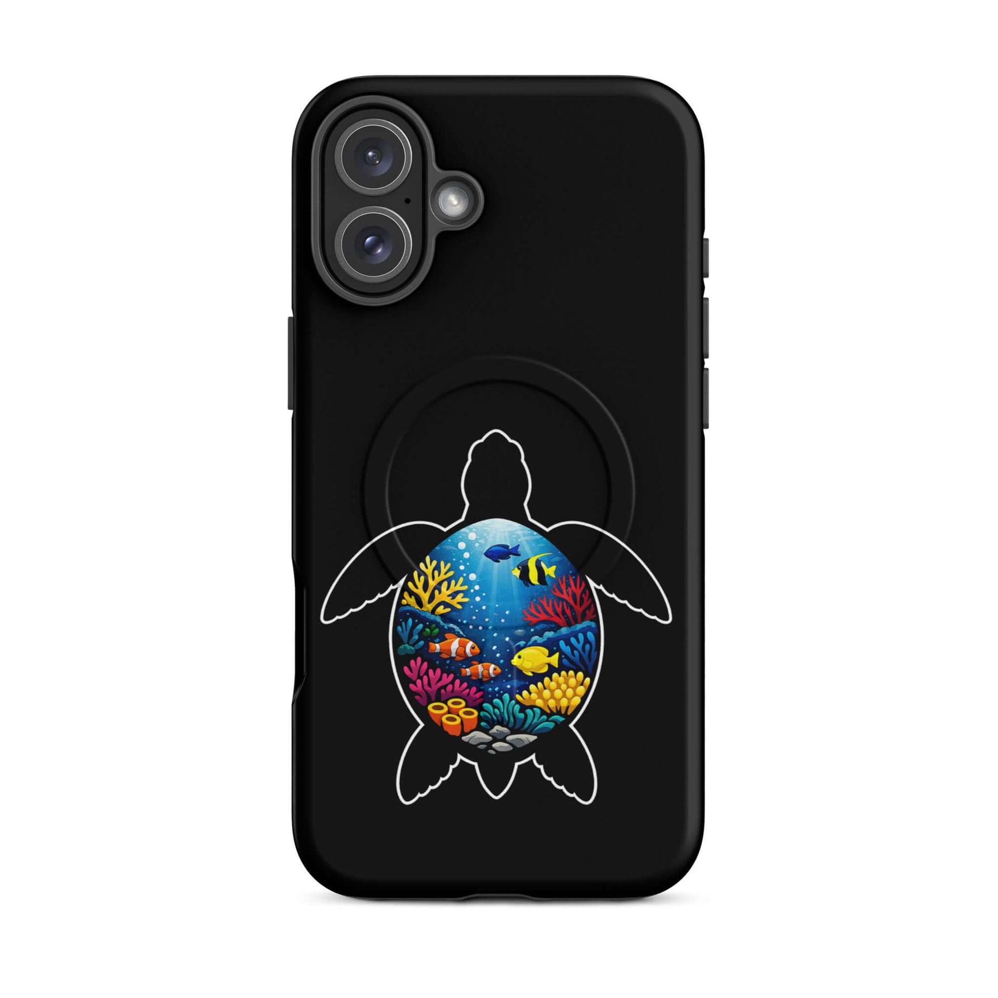 Vibrant sea turtle reef design on a Magnetic Phone Case for iPhone, offering style and protection.