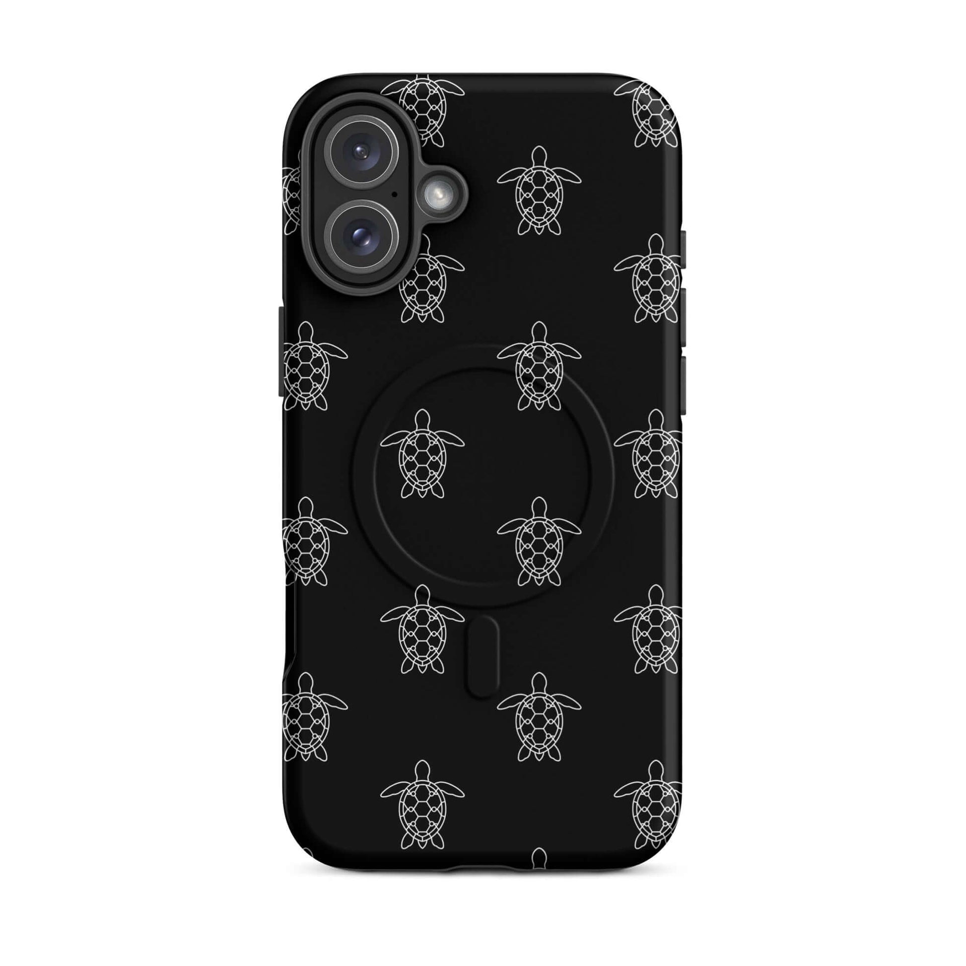 Magnetic Phone Case featuring minimalist sea turtle pattern on a sleek black background