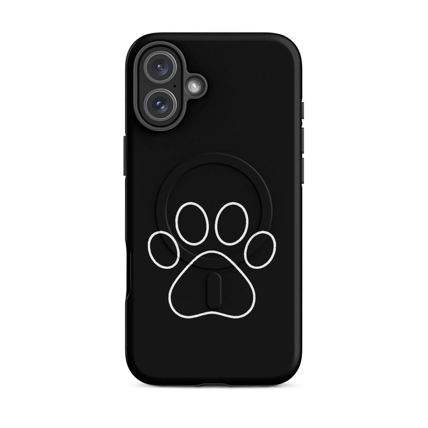 Magnetic Phone Case featuring a minimalist paw print design for pet lovers on a sleek black background.