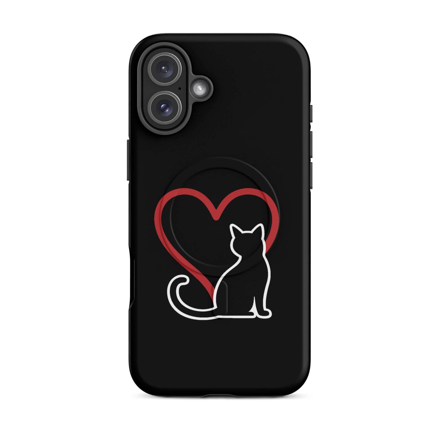 Magnetic Phone Case featuring a minimalist cat design and heart, perfect for cat lovers.