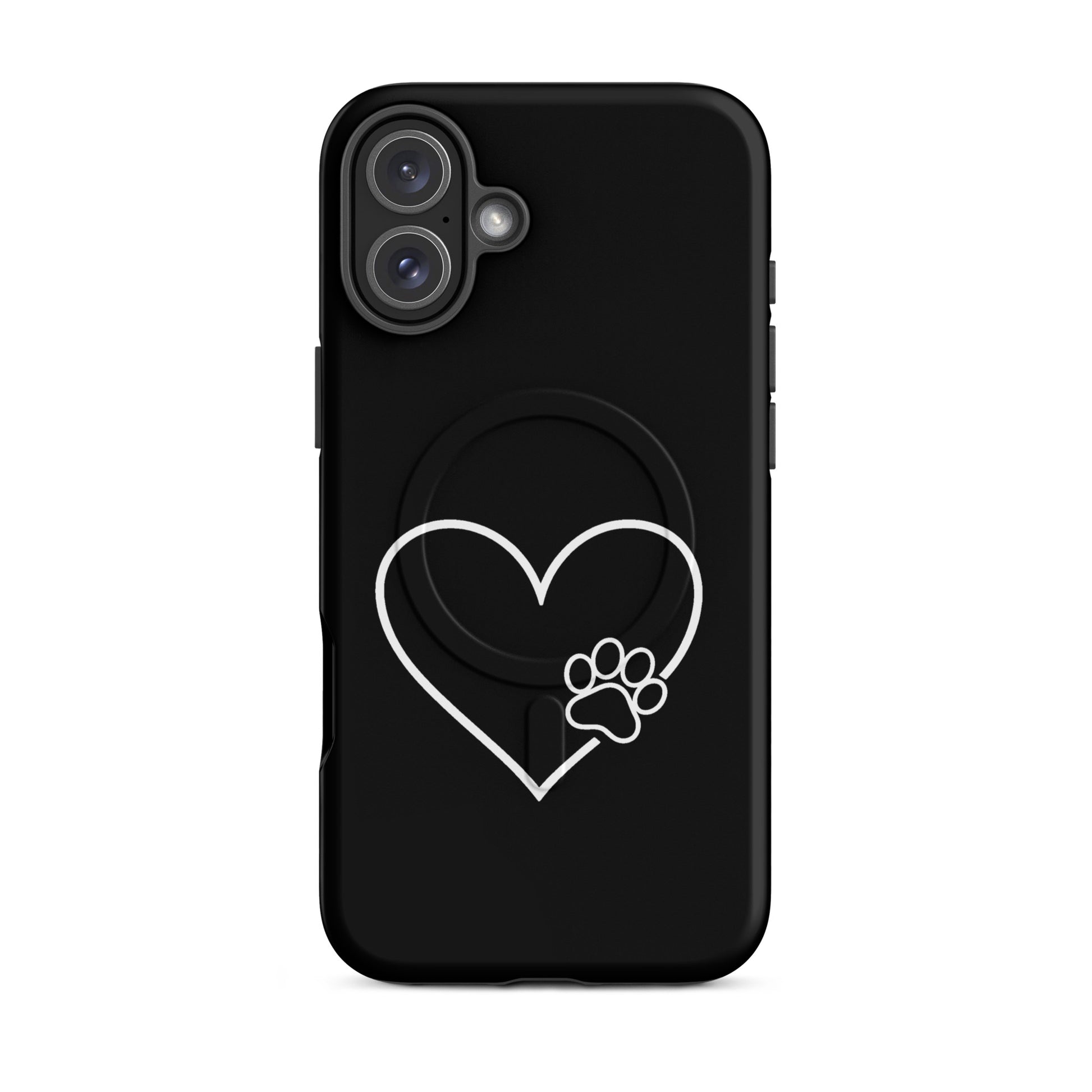 Magnetic Phone Case for iPhone with heart and paw print design, symbolizing love and protection for pet lovers.
