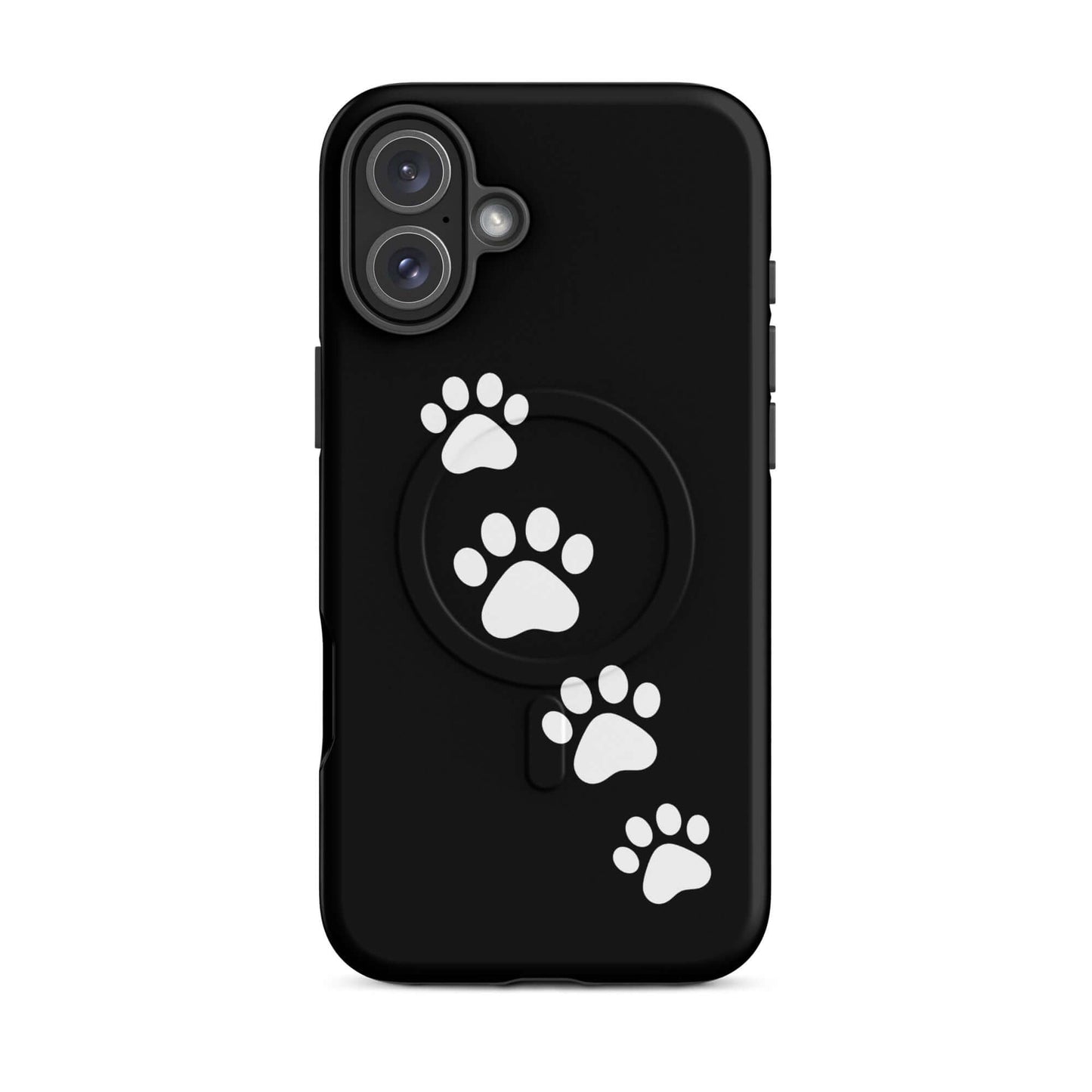 Magnetic Phone Case with white paw print trail design, perfect for pet lovers with iPhones seeking a playful and modern accessory.