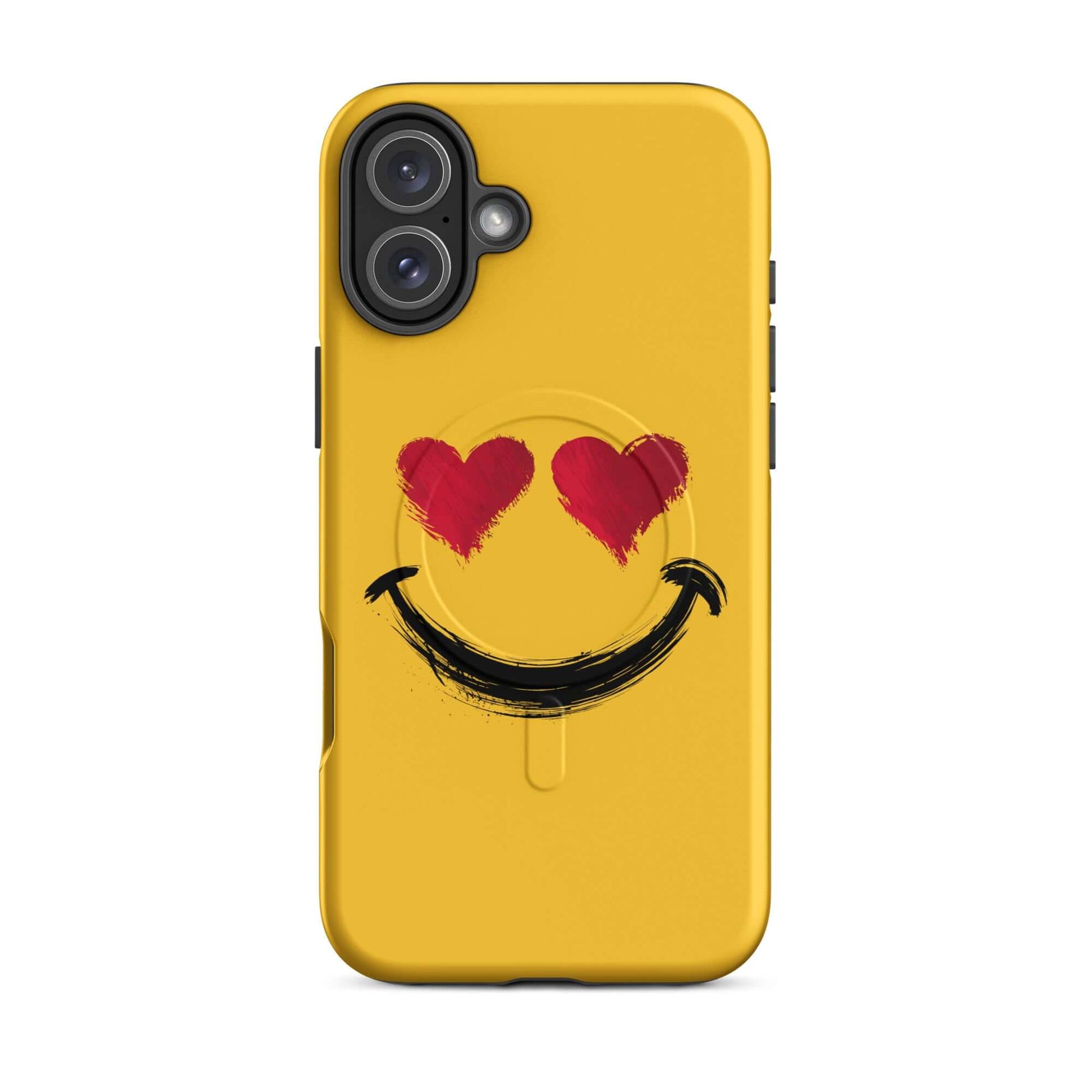 Magnetic Phone Case for iPhone with heart-eyes smiley art, bold style, vibrant colors, and premium feel for a fashionable look.