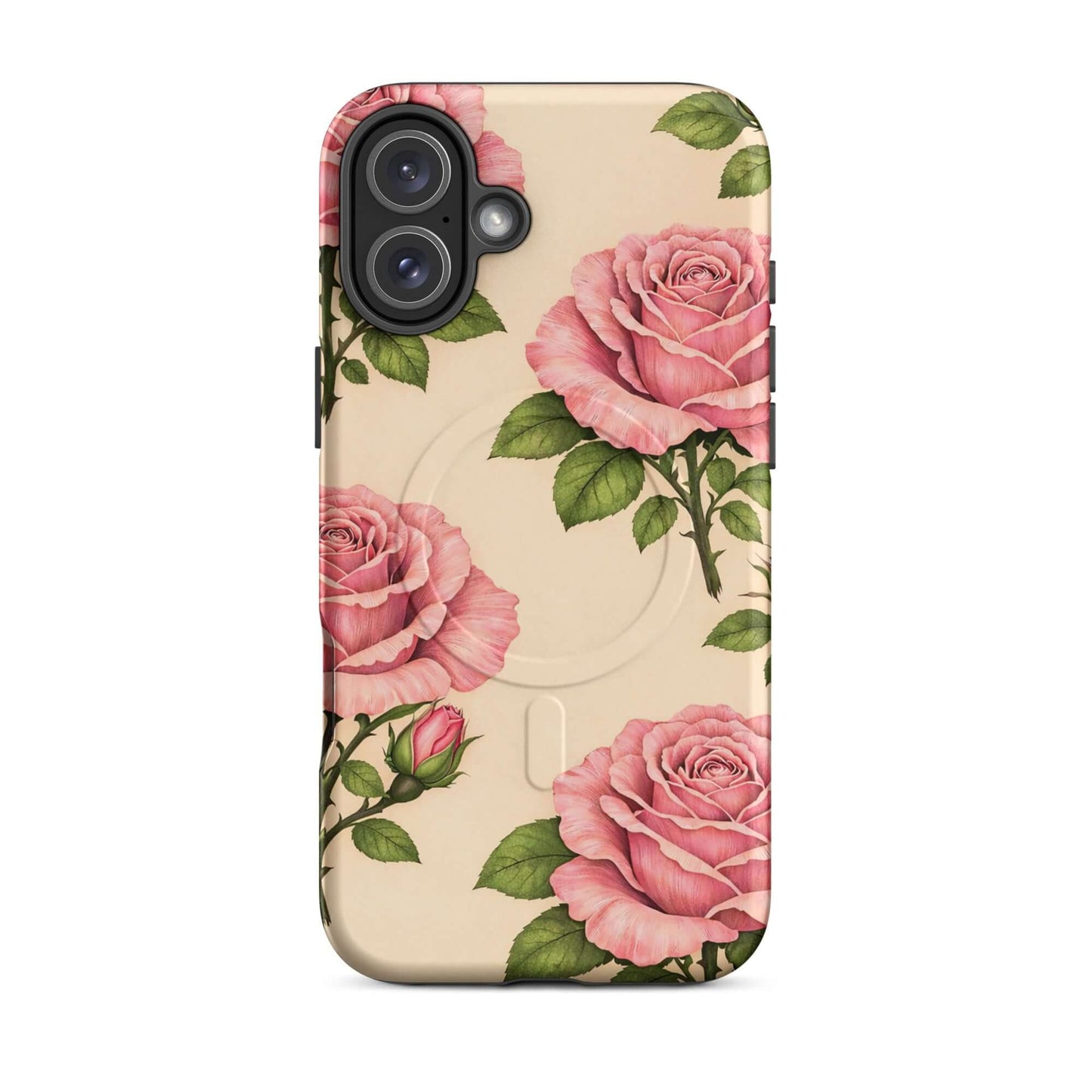 Magnetic Phone Case for iPhone with pink rose and cream background design