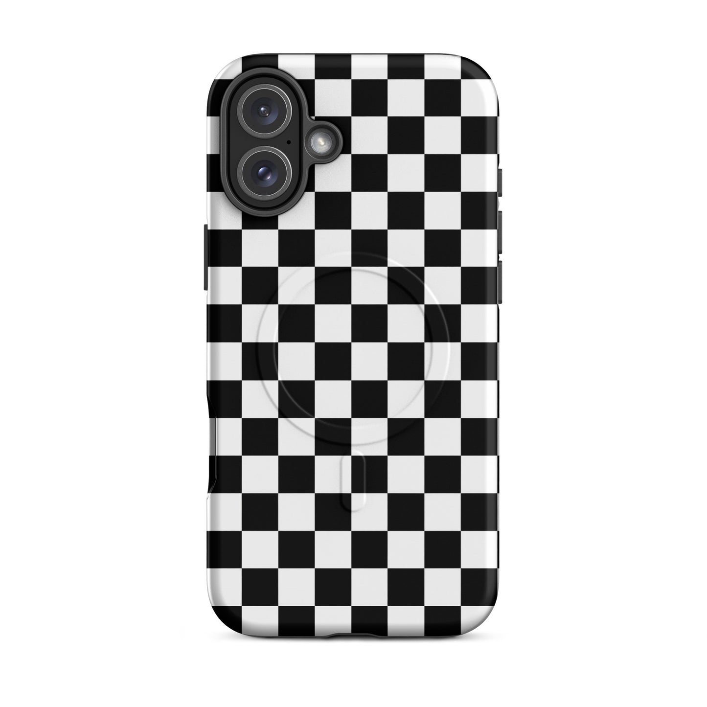 Magnetic Phone Case with bold checkered pattern for iPhone, adding a playful racing vibe and style to your device.