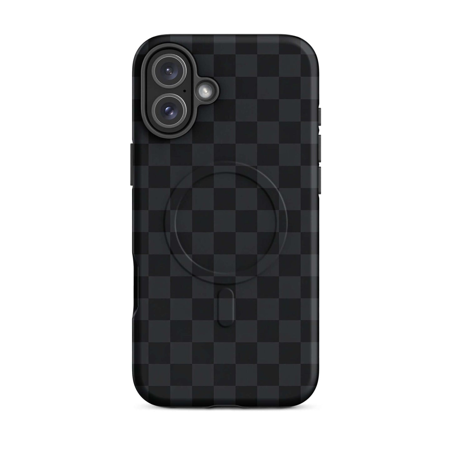 Magnetic Phone Case with black and charcoal checkered design for iPhone, sleek and protective, enhancing style and safeguarding your device.