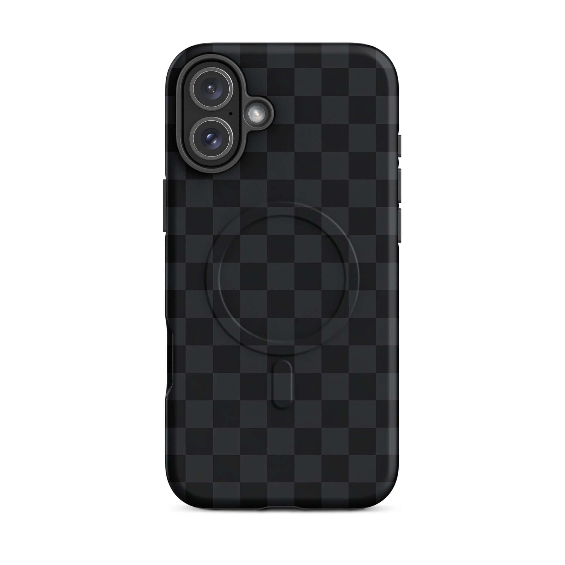 Magnetic Phone Case with black and charcoal checkered design for iPhone, sleek and protective, enhancing style and safeguarding your device.