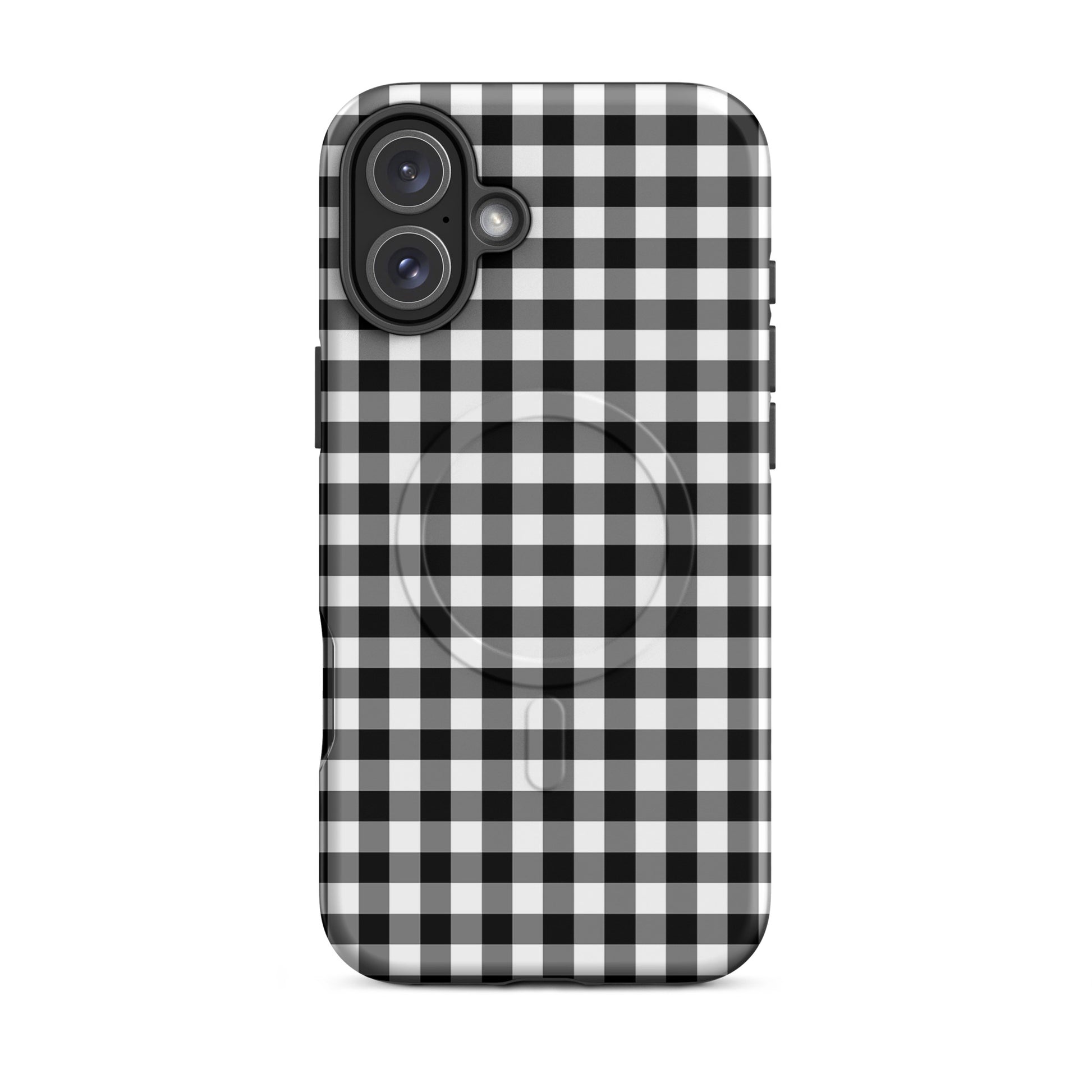 Magnetic Phone Case in black-and-white gingham pattern for iPhone offering style and protection