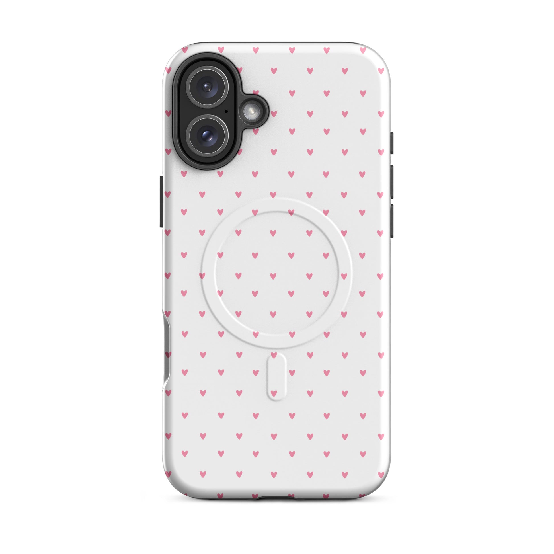 Magnetic Phone Case with heart-dot pattern for iPhone, featuring stylish and playful polka-dot design on a bold background.